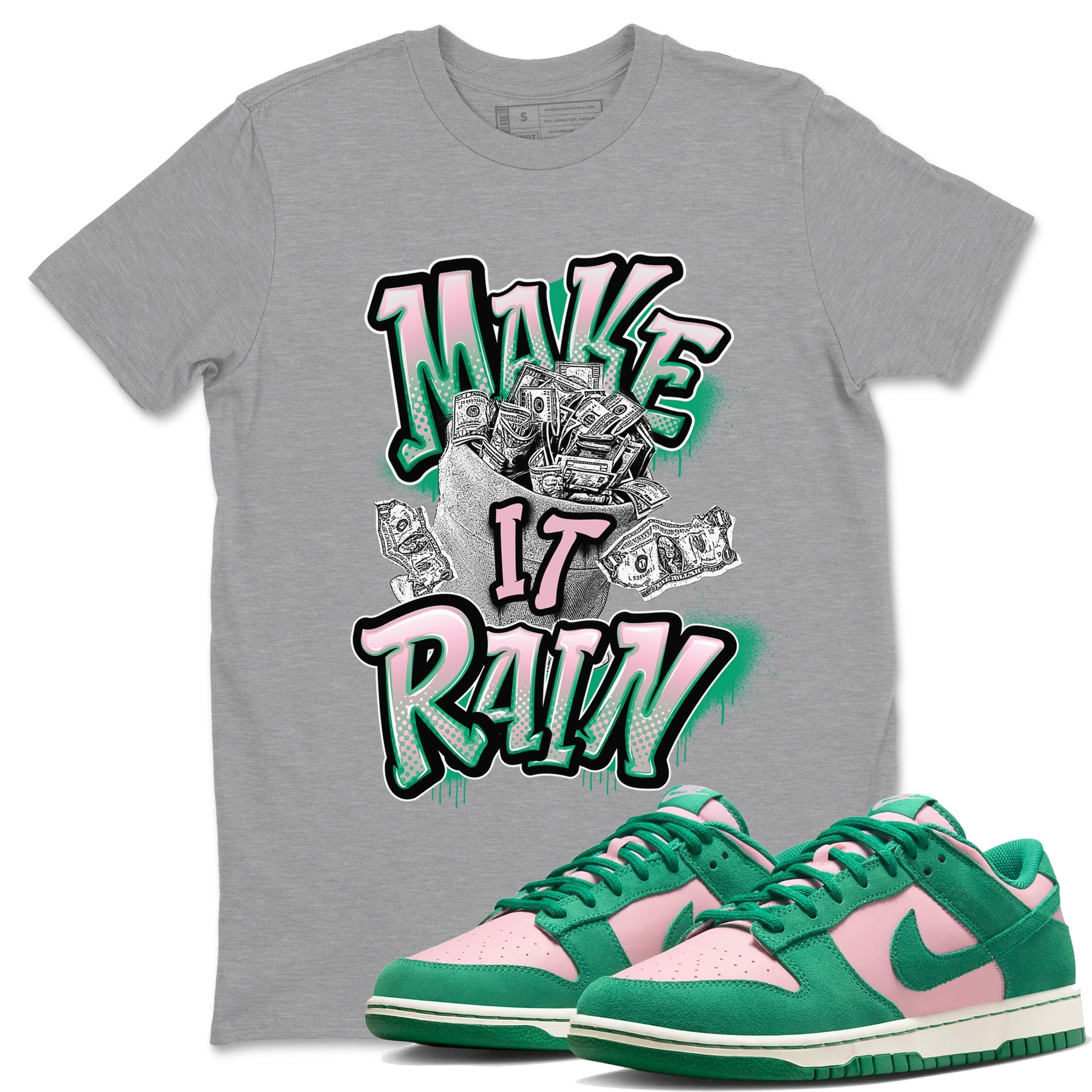 Dunk Low Medium Soft Pink Malachite shirt to match jordans Make It Rain Money sneaker tees Dunk Medium Soft Pink Malachite Drip Gear Zone unisex cotton Heather Grey 1 crew neck shirt