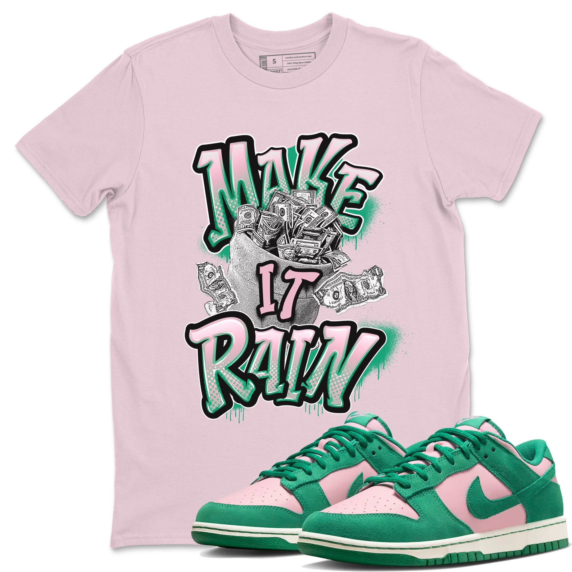 Dunk Low Medium Soft Pink Malachite shirt to match jordans Make It Rain Money sneaker tees Dunk Medium Soft Pink Malachite Drip Gear Zone unisex cotton Pink 1 crew neck shirt