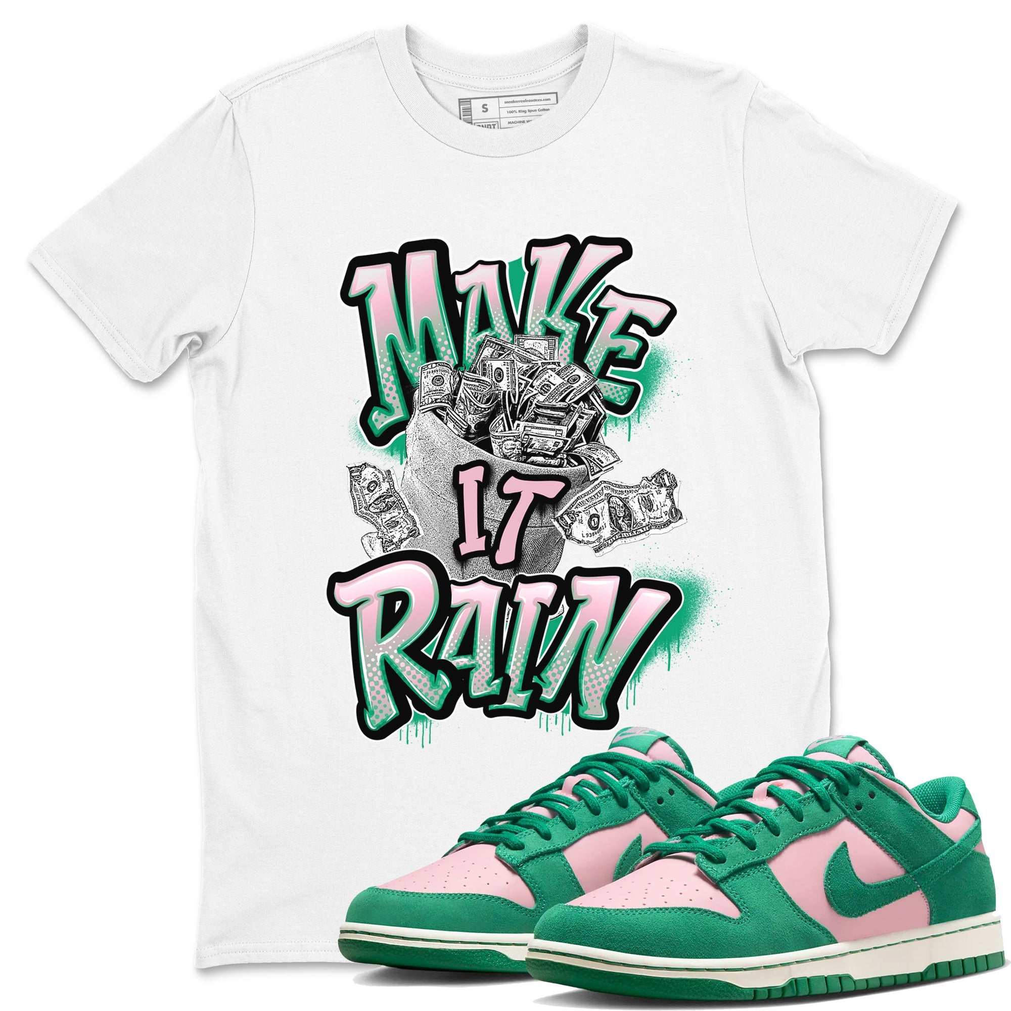 Dunk Low Medium Soft Pink Malachite shirt to match jordans Make It Rain Money sneaker tees Dunk Medium Soft Pink Malachite Drip Gear Zone unisex cotton White 1 crew neck shirt