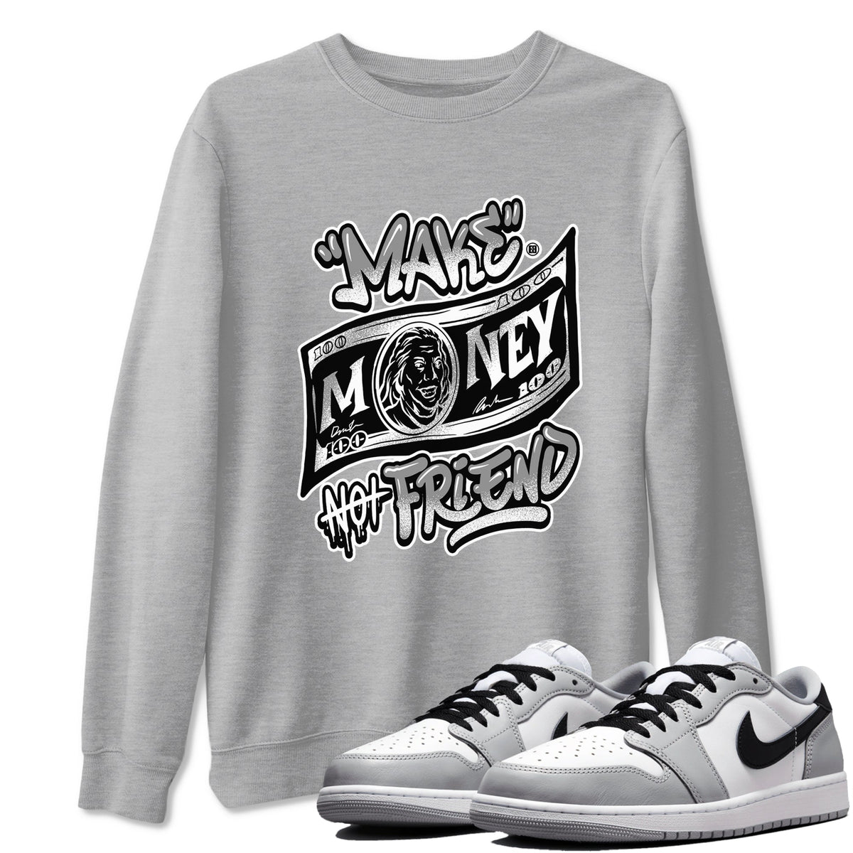 AJ1 Barons shirts to match jordans Make Money Not Friends sneaker match tees Air Jordan 1 Barons Drip Gear Zone streetwear brand Heather Grey 1 unisex cotton tee
