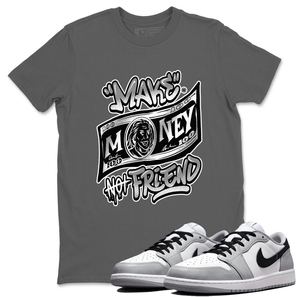 AJ1 Barons shirts to match jordans Make Money Not Friends sneaker match tees Air Jordan 1 Barons Drip Gear Zone streetwear brand Cool Grey 1 unisex cotton tee