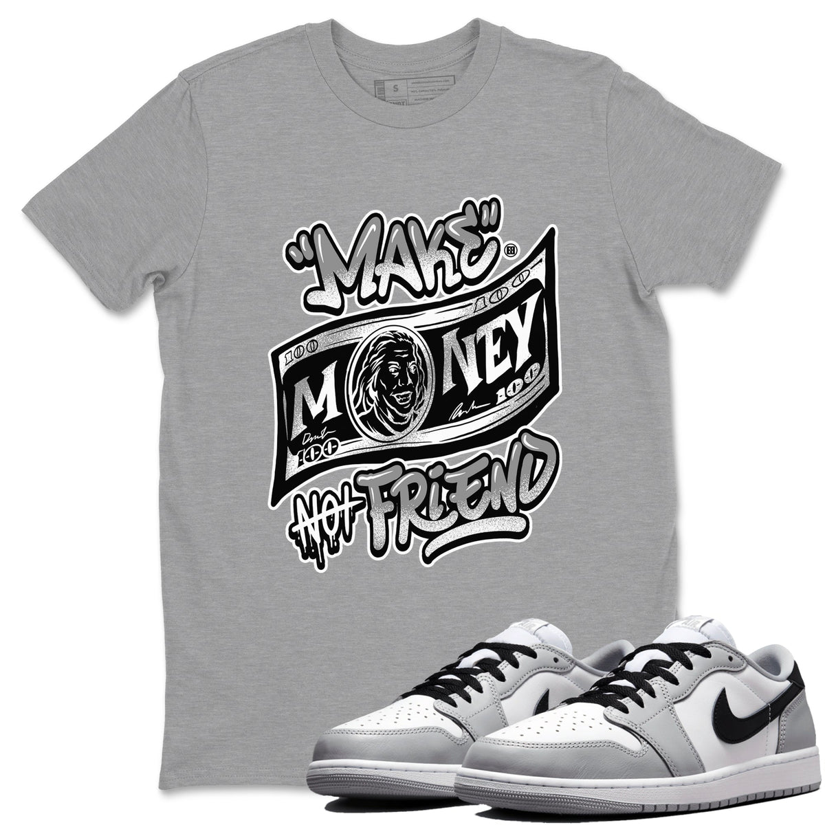 AJ1 Barons shirts to match jordans Make Money Not Friends sneaker match tees Air Jordan 1 Barons Drip Gear Zone streetwear brand Heather Grey 1 unisex cotton tee