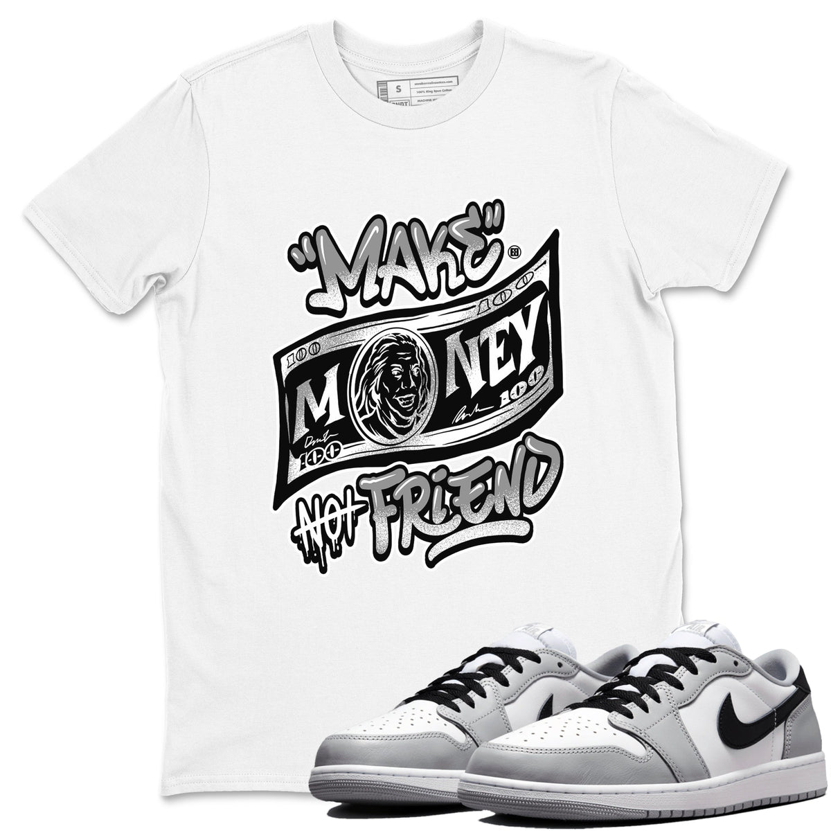 AJ1 Barons shirts to match jordans Make Money Not Friends sneaker match tees Air Jordan 1 Barons Drip Gear Zone streetwear brand White 1 unisex cotton tee