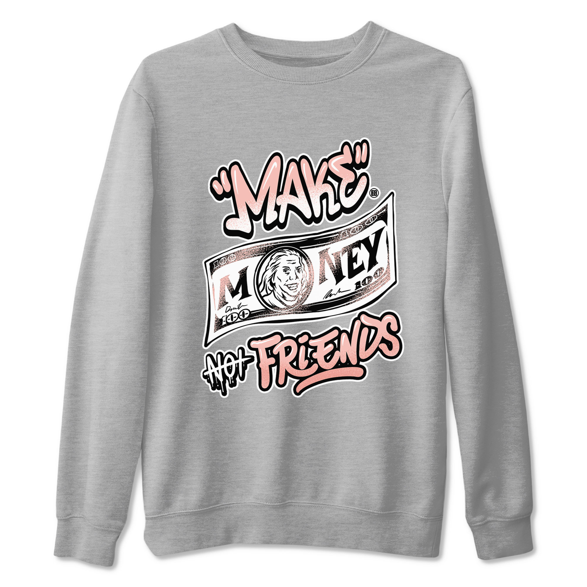 11s Legend Pink shirt to match jordans Make Money Not Friends sneaker tees Air Jordan 11 Legend Pink Drip Gear Zone unisex cotton Heather Grey 2 crew neck shirt