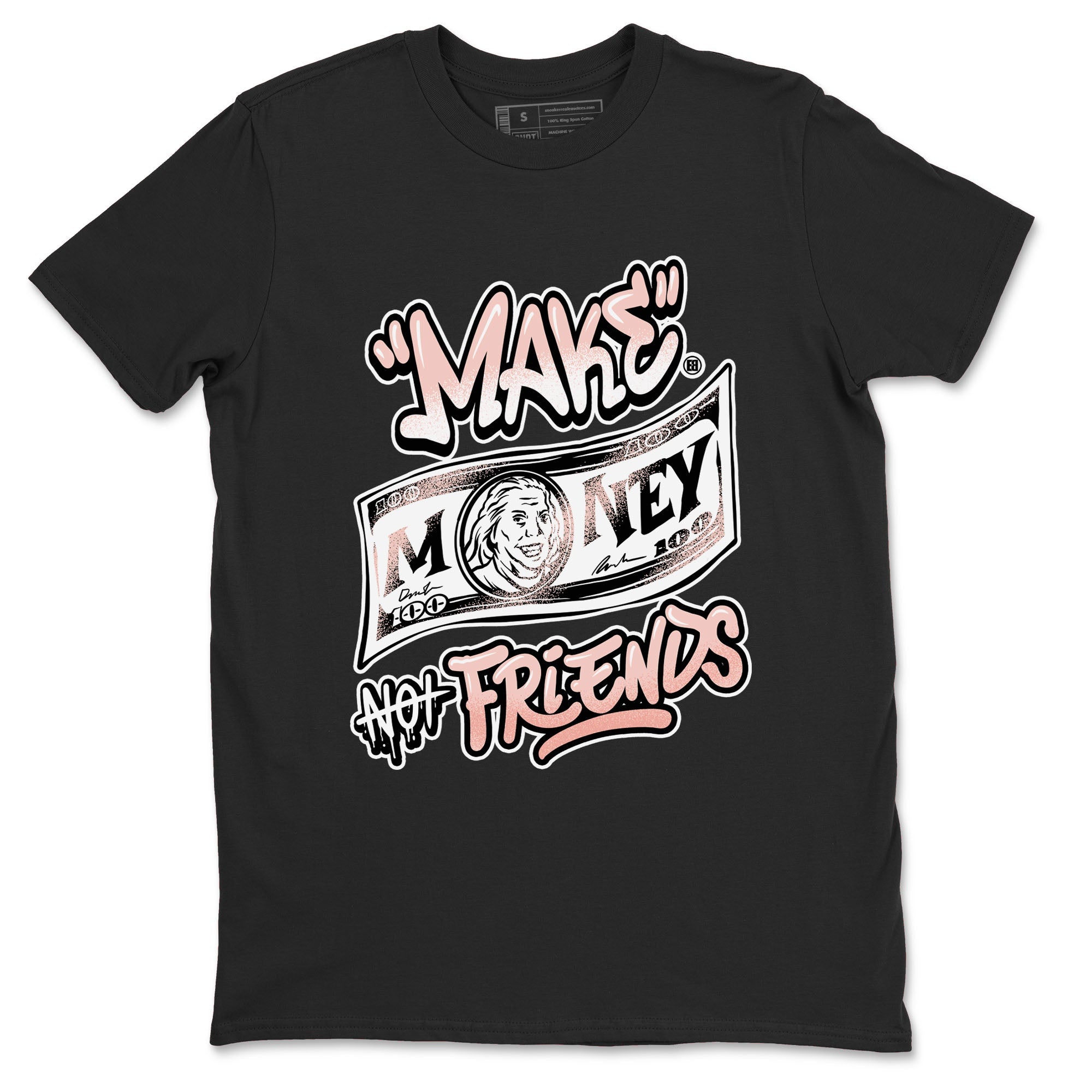 11s Legend Pink shirt to match jordans Make Money Not Friends sneaker tees Air Jordan 11 Legend Pink Drip Gear Zone unisex cotton Black 2 crew neck shirt