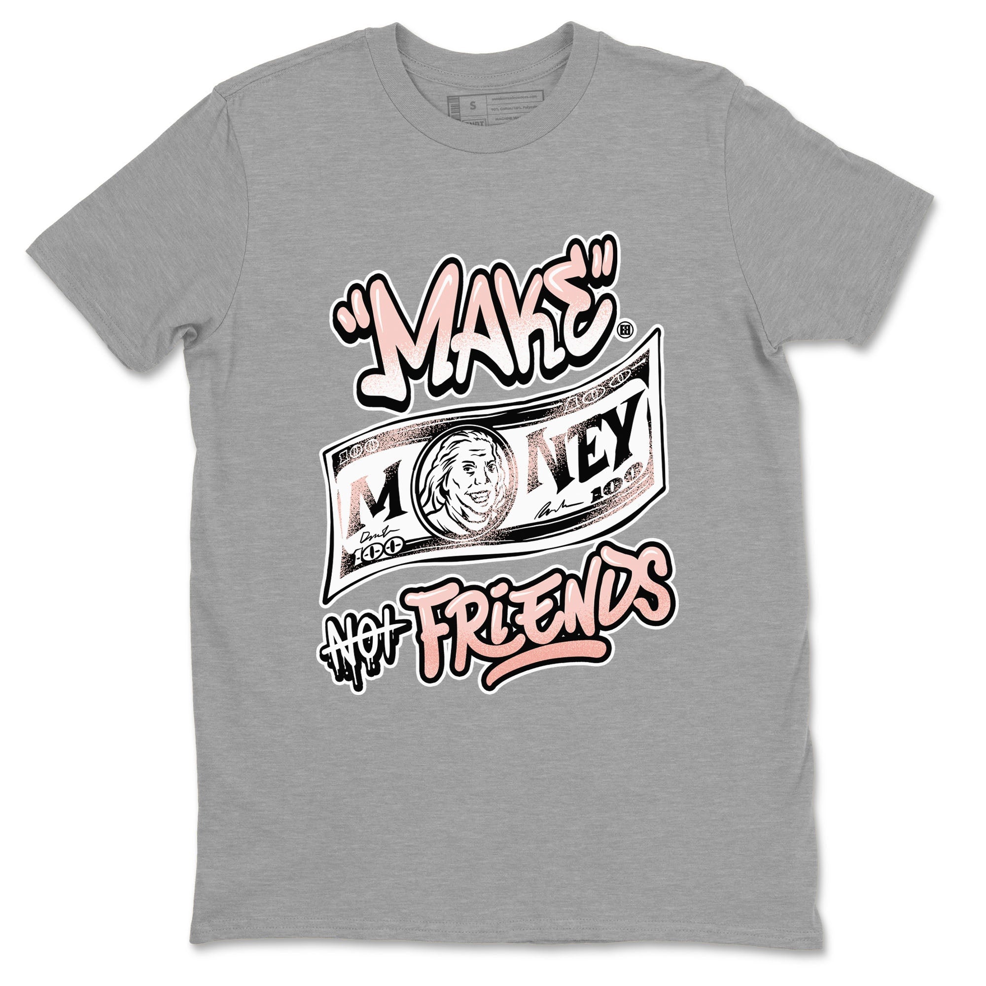 11s Legend Pink shirt to match jordans Make Money Not Friends sneaker tees Air Jordan 11 Legend Pink Drip Gear Zone unisex cotton Heather Grey 2 crew neck shirt