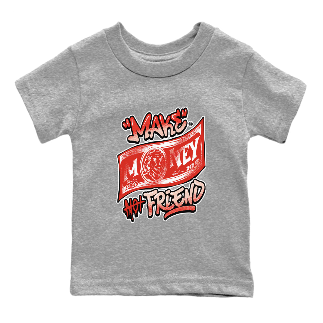 13s Dune Red shirts to match jordans Make Money Not Friends sneaker match tees Air Jordan 13 Dune Red Drip Gear Zone streetwear brand Baby and Youth Heather Grey 2 cotton tee