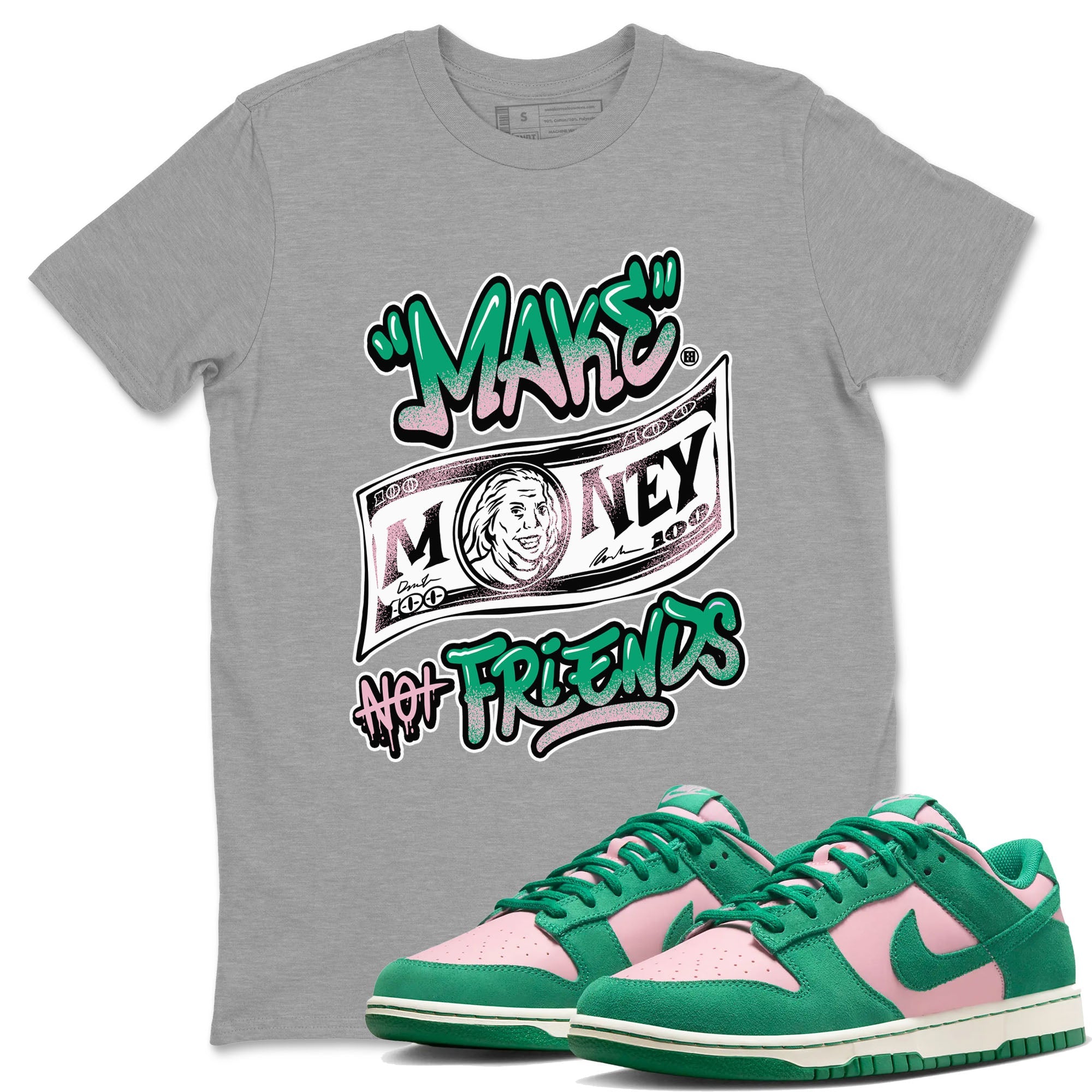 Dunk Low Medium Soft Pink Malachite shirt to match jordans Make Money Not Friends sneaker tees Dunks Medium Soft Pink Malachite Streetwear Brand Drip Gear Zone unisex cotton Heather Grey 1 crew neck shirt