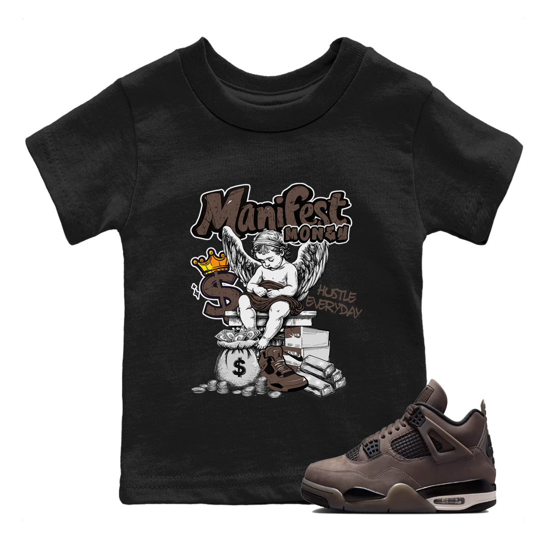 Sneaker match tees  Sneaker Tees To Match Air Jordan 4 Cave Stone Shoes  Manifest Money Kids T-Shirt Black 1