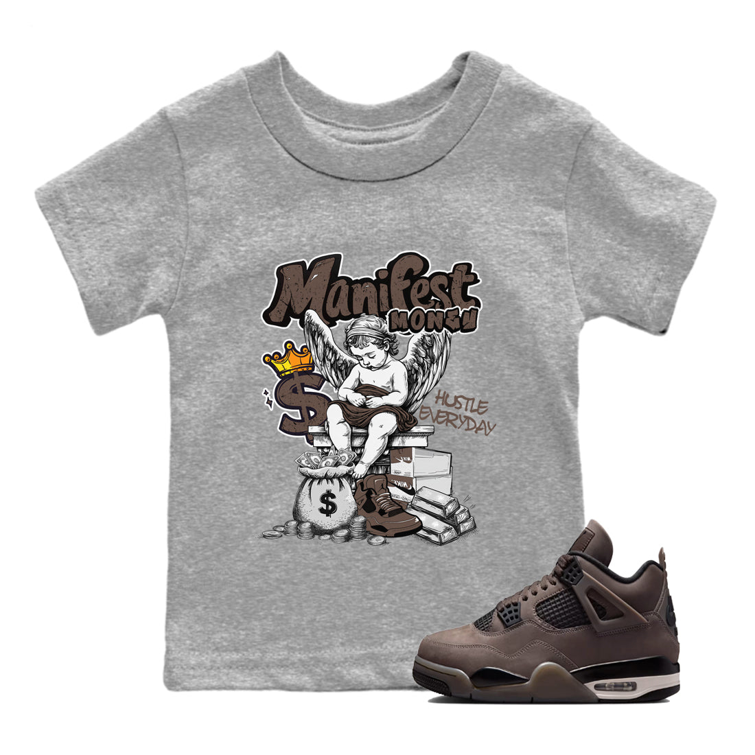 Sneaker match tees  Sneaker Tees To Match Air Jordan 4 Cave Stone Shoes  Manifest Money Kids T-Shirt Heather Grey 1