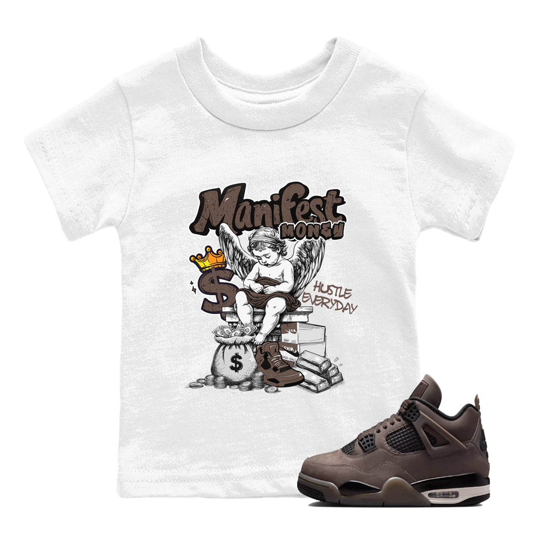 Sneaker match tees  Sneaker Tees To Match Air Jordan 4 Cave Stone Shoes  Manifest Money Kids T-Shirt White 1