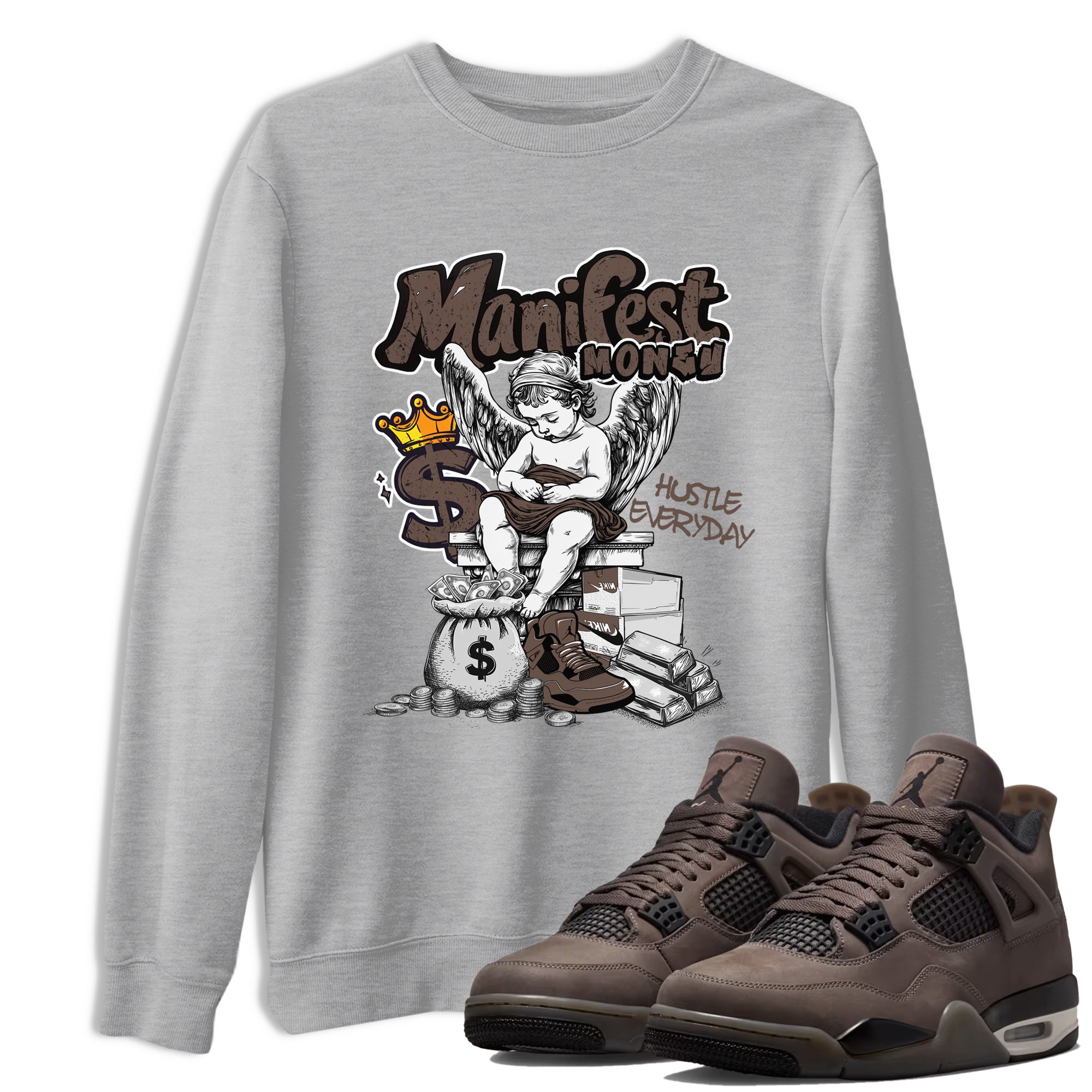 Sneaker match tees  Sneaker Tees To Match Air Jordan 4 Cave Stone Shoes  Manifest Money Tee Heather Grey 1