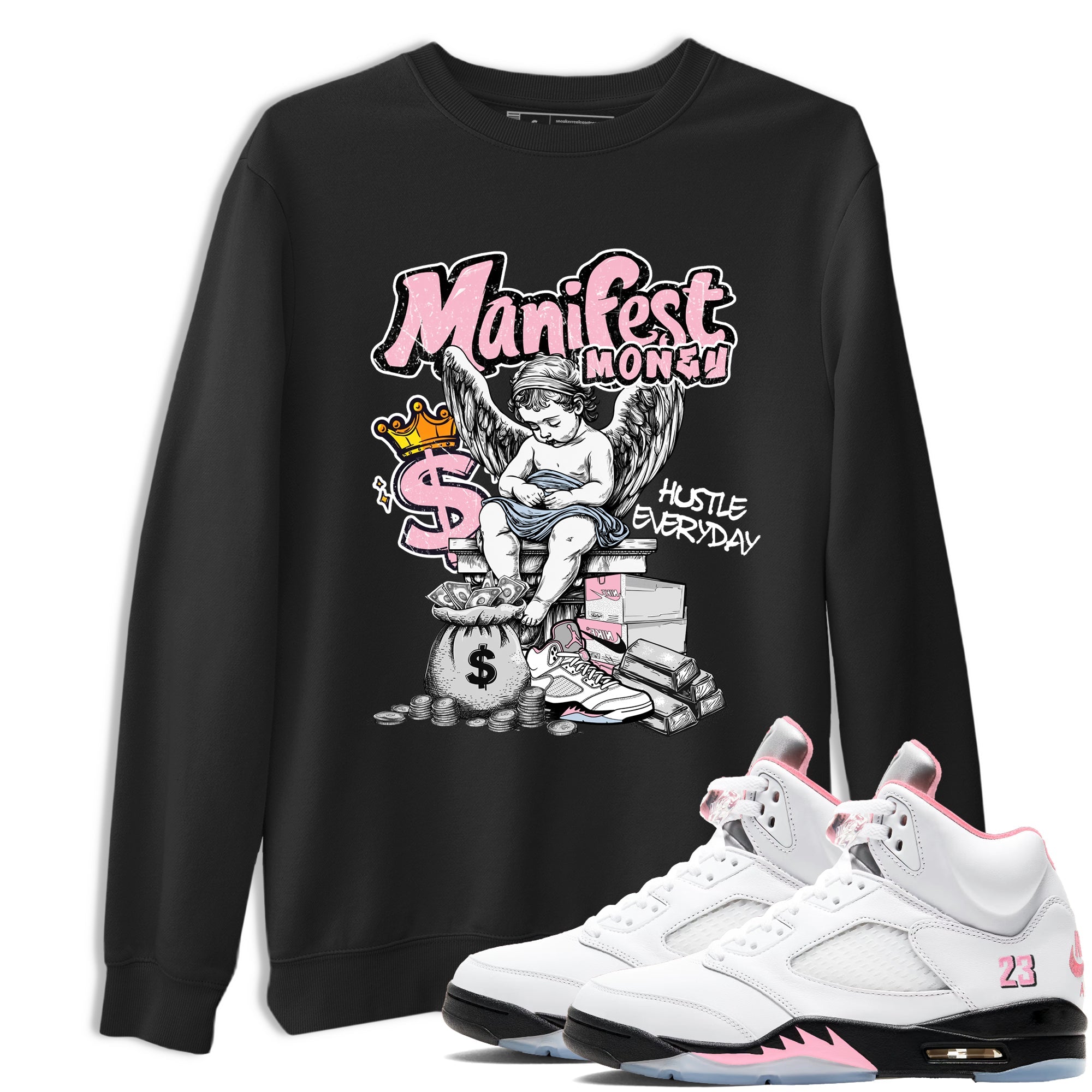 Sneaker match tees  Sneaker Tees To Match Air Jordan 5 Medium Soft Pink Shoes  Manifest Money Tee Black 1