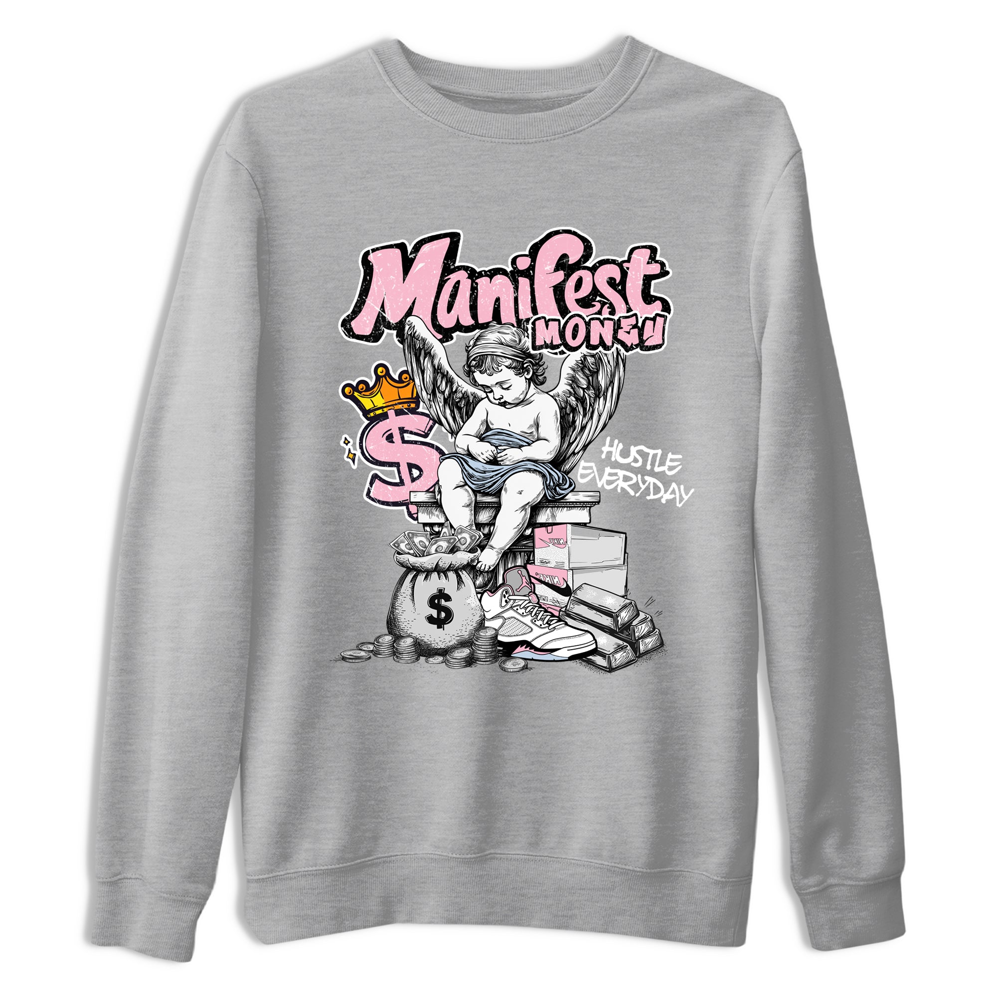 Sneaker match tees  Sneaker Tees To Match Air Jordan 5 Medium Soft Pink Shoes  Manifest Money Tee Heather Grey 2