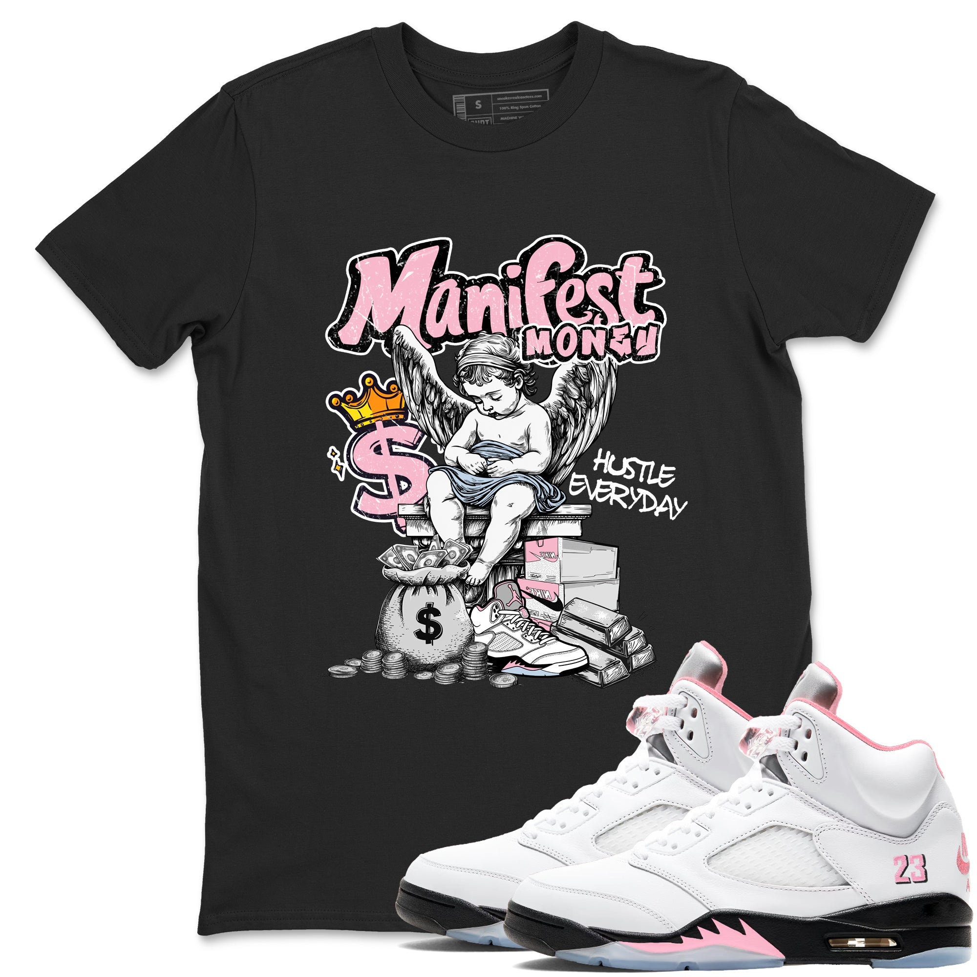 Sneaker match tees  Sneaker Tees To Match Air Jordan 5 Medium Soft Pink Shoes  Manifest Money Tee Black 1