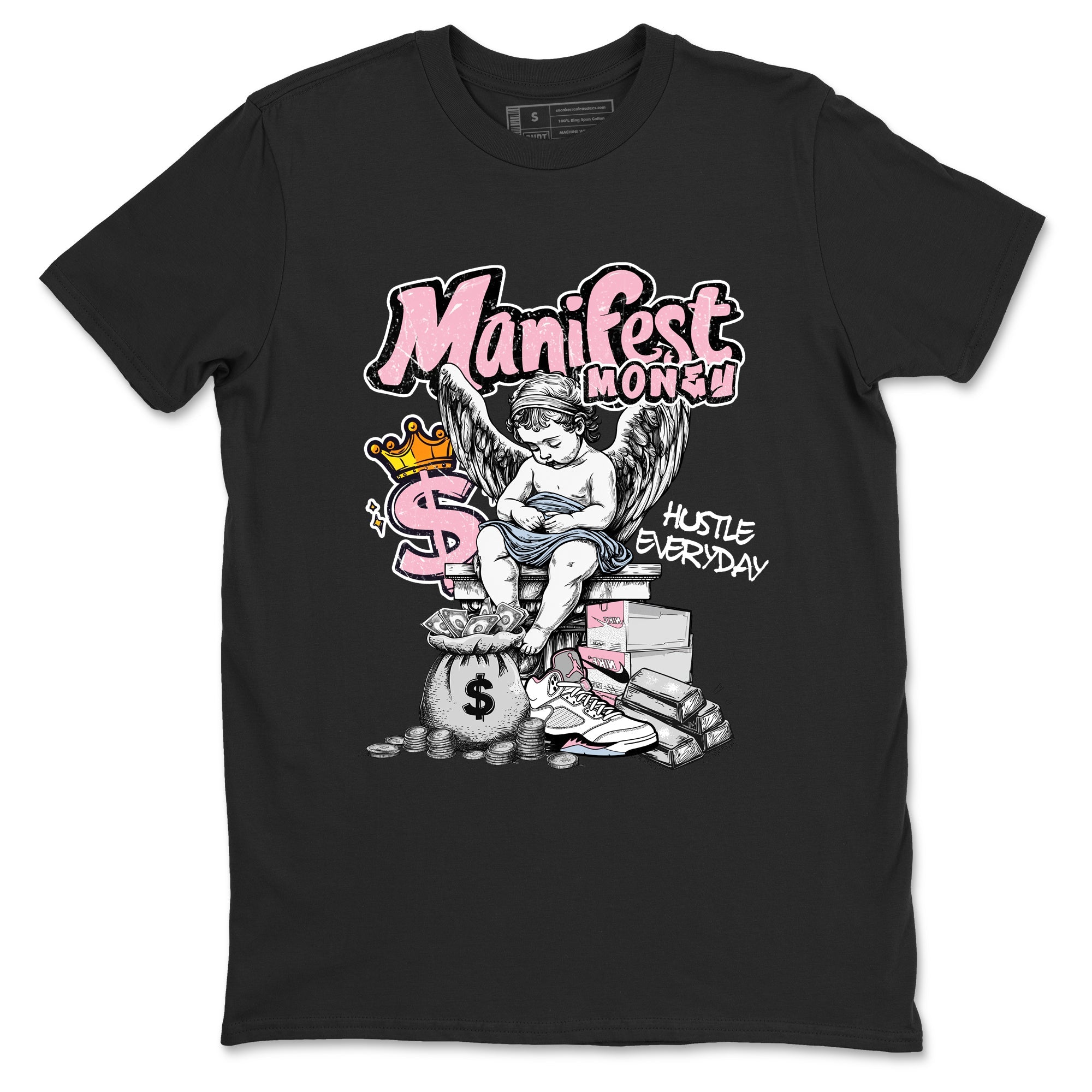 Sneaker match tees  Sneaker Tees To Match Air Jordan 5 Medium Soft Pink Shoes  Manifest Money Tee Black 2