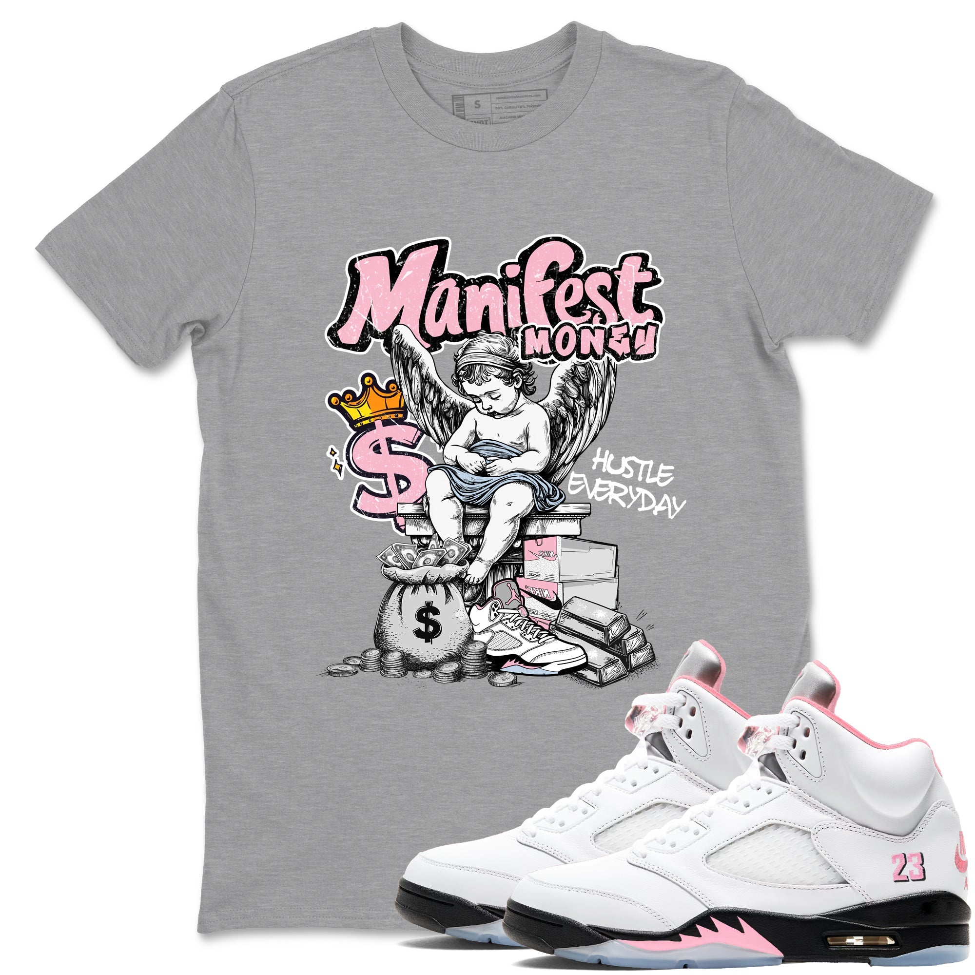 Sneaker match tees  Sneaker Tees To Match Air Jordan 5 Medium Soft Pink Shoes  Manifest Money Tee Heather Grey 1