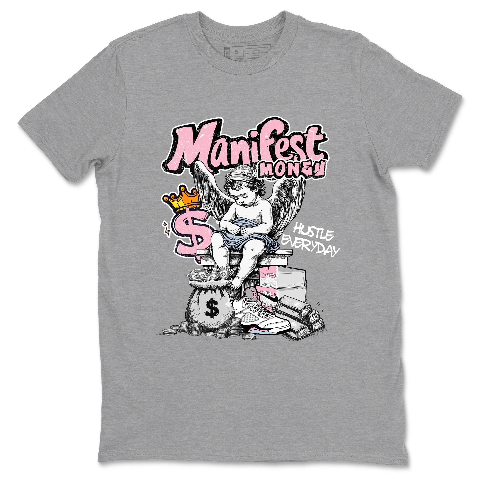 Sneaker match tees  Sneaker Tees To Match Air Jordan 5 Medium Soft Pink Shoes  Manifest Money Tee Heather Grey 2