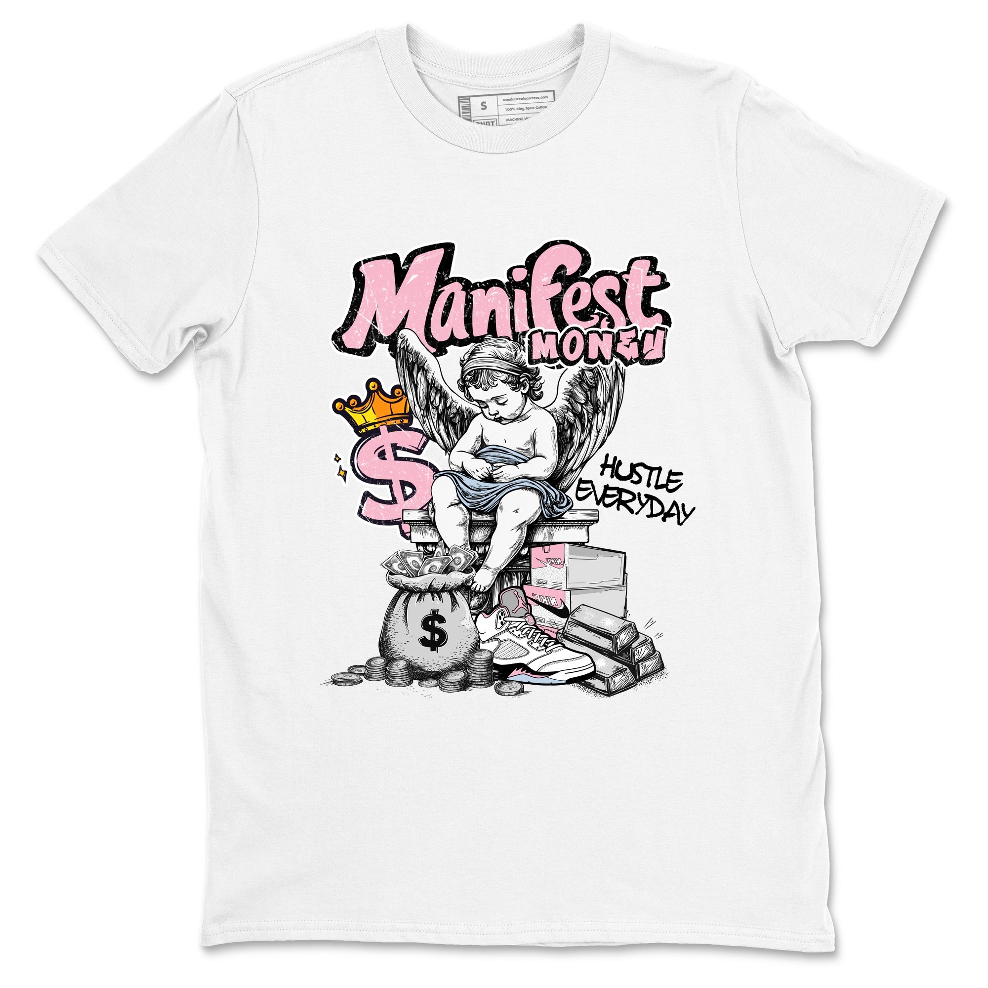 Sneaker match tees  Sneaker Tees To Match Air Jordan 5 Medium Soft Pink Shoes  Manifest Money Tee White 2