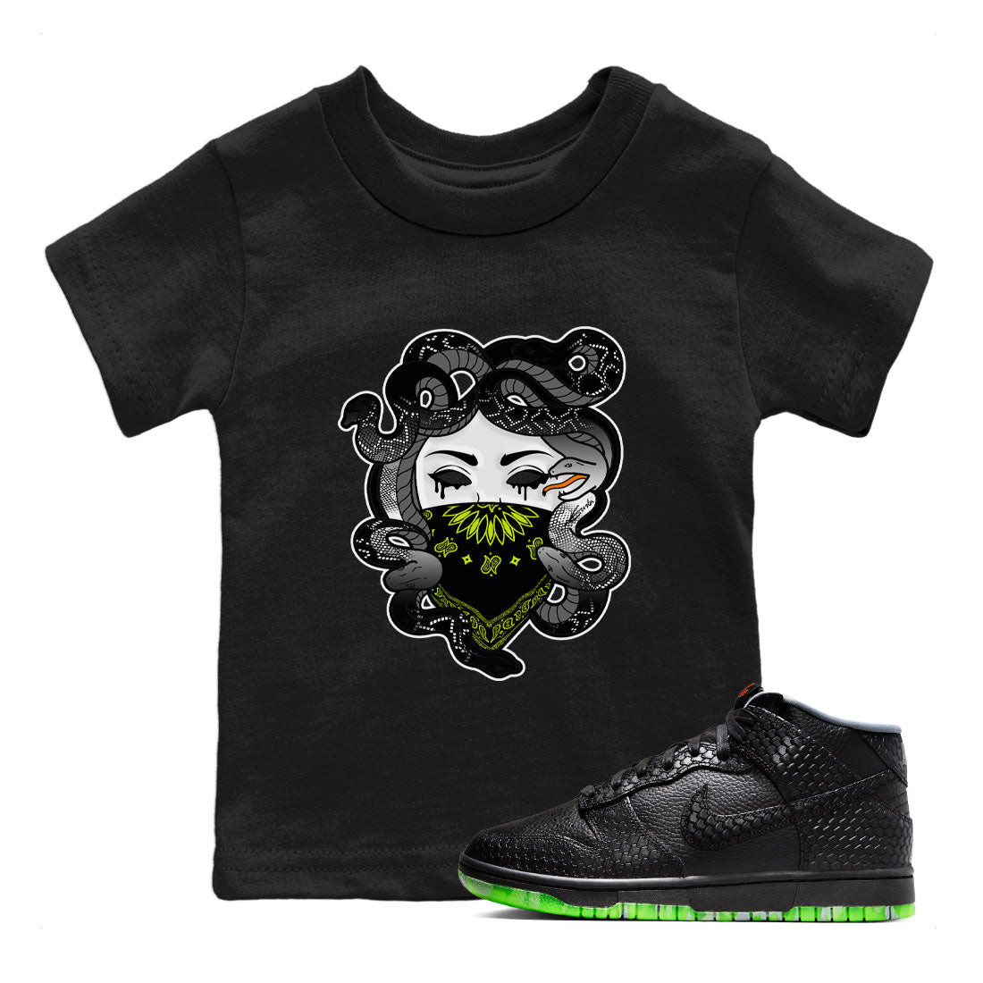 Dunk Halloween shirt to match jordans Medusa sneaker tees Dunk Mid Halloween Drip Gear Zone Sneaker Matching Clothing Brand Baby Toddler Black 1 T-Shirt