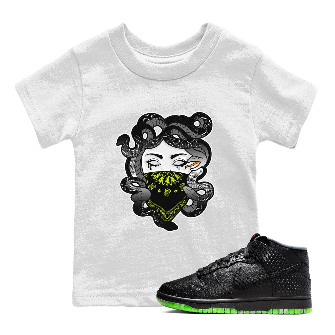 Dunk Halloween shirt to match jordans Medusa sneaker tees Dunk Mid Halloween Drip Gear Zone Sneaker Matching Clothing Brand Baby Toddler White 1 T-Shirt