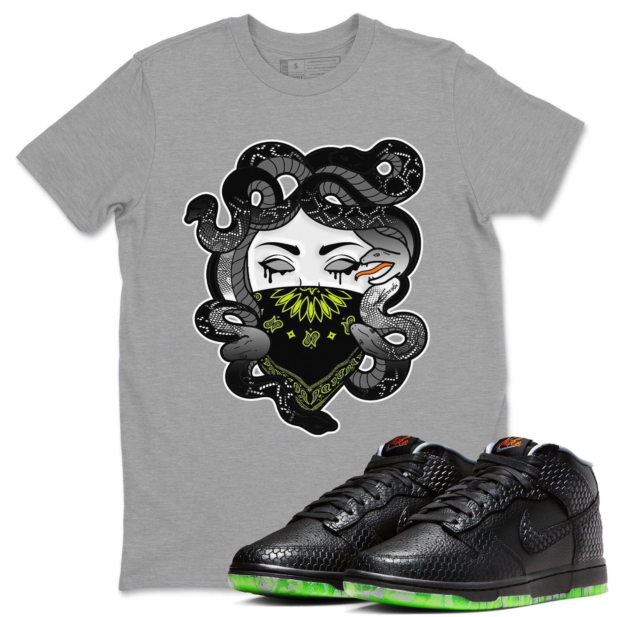 Dunk Halloween shirt to match jordans Medusa sneaker tees Dunk Mid Halloween Drip Gear Zone Sneaker Matching Clothing Brand Unisex Sneaker Tee Heather Grey 1 T-Shirt