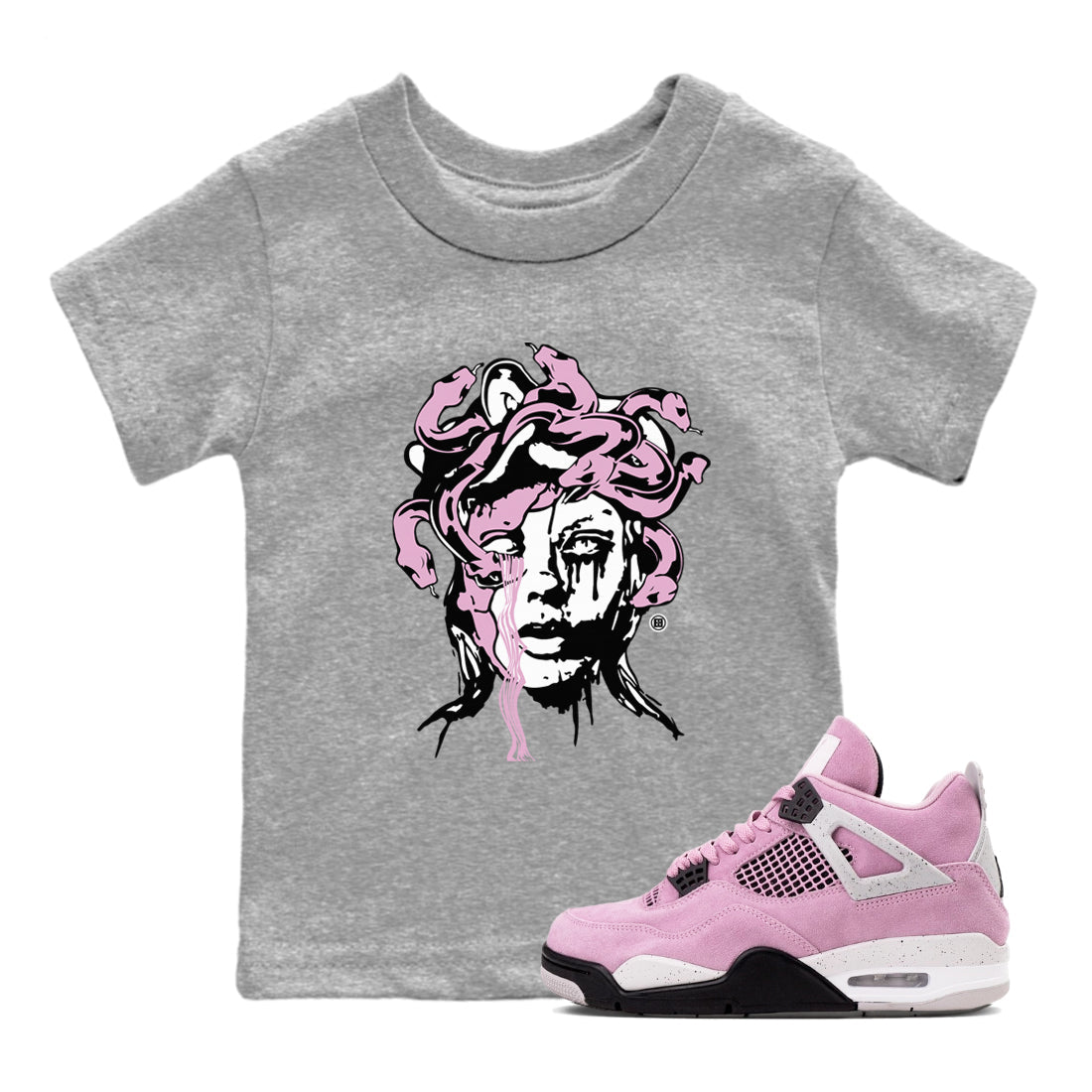 4s Retro Orchid shirts to match jordans Medusa Statue sneaker match tees Air Jordan 4 WMNS Orchid match shoes to clothes Drip Gear Zone Youth Baby Heather Grey 1 tee