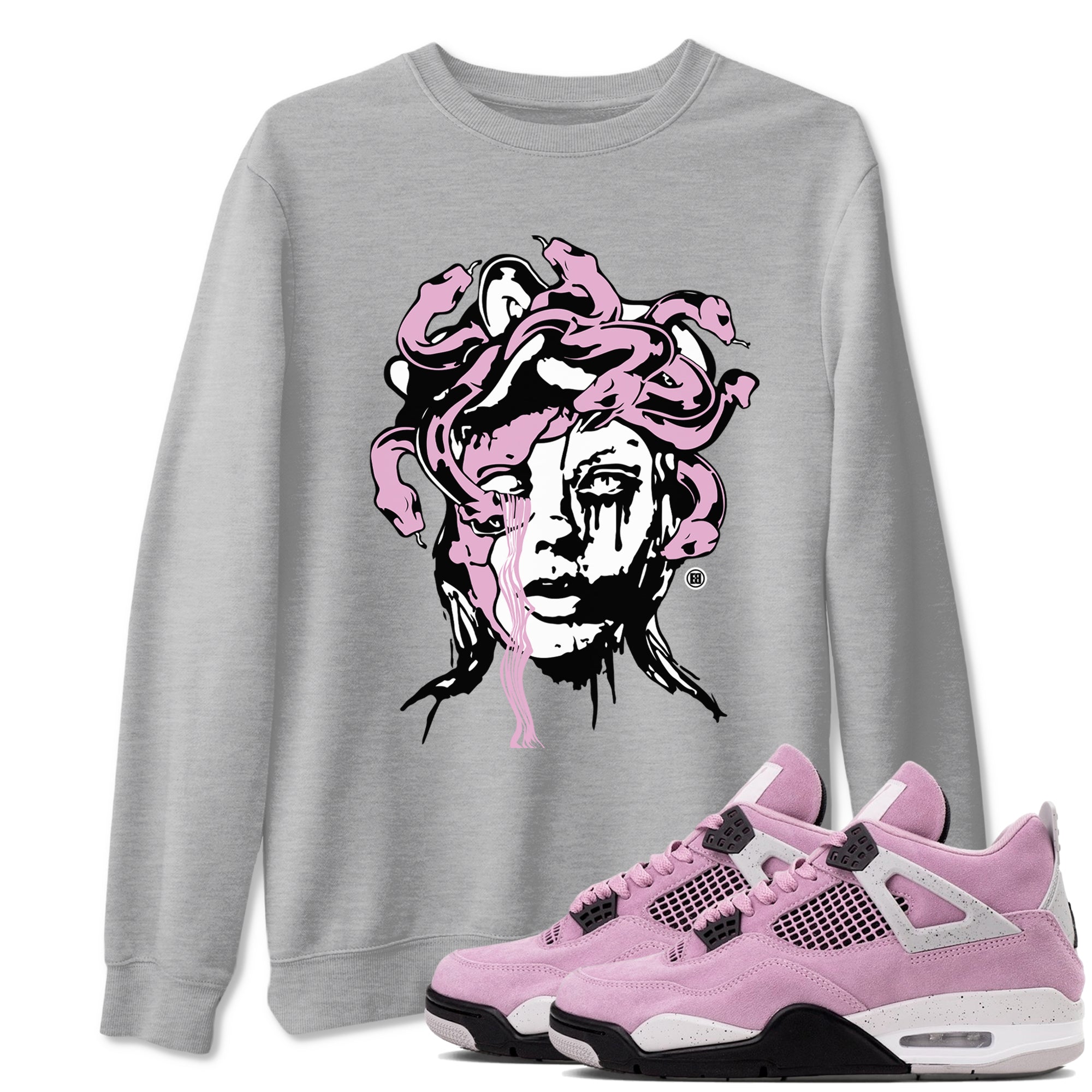 4s Retro Orchid shirts to match jordans Medusa Statue sneaker match tees Air Jordan 4 WMNS Orchid match shoes to clothes Drip Gear Zone unisex cotton Heather Grey 1 shirts