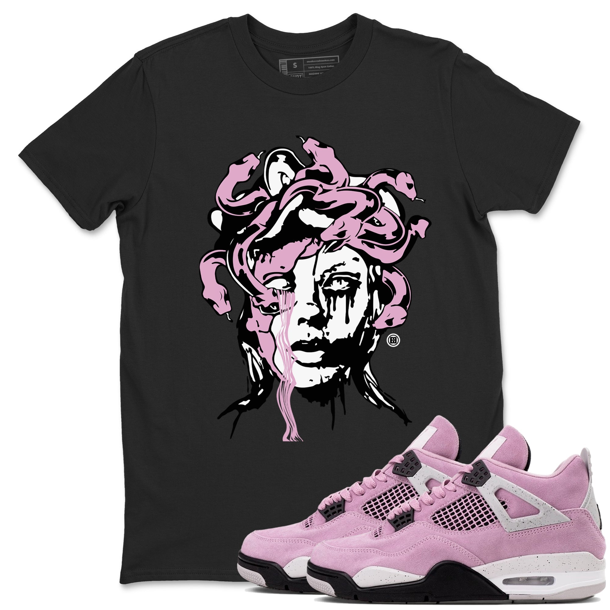 4s Retro Orchid shirts to match jordans Medusa Statue sneaker match tees Air Jordan 4 WMNS Orchid match shoes to clothes Drip Gear Zone unisex cotton Black 1 shirts