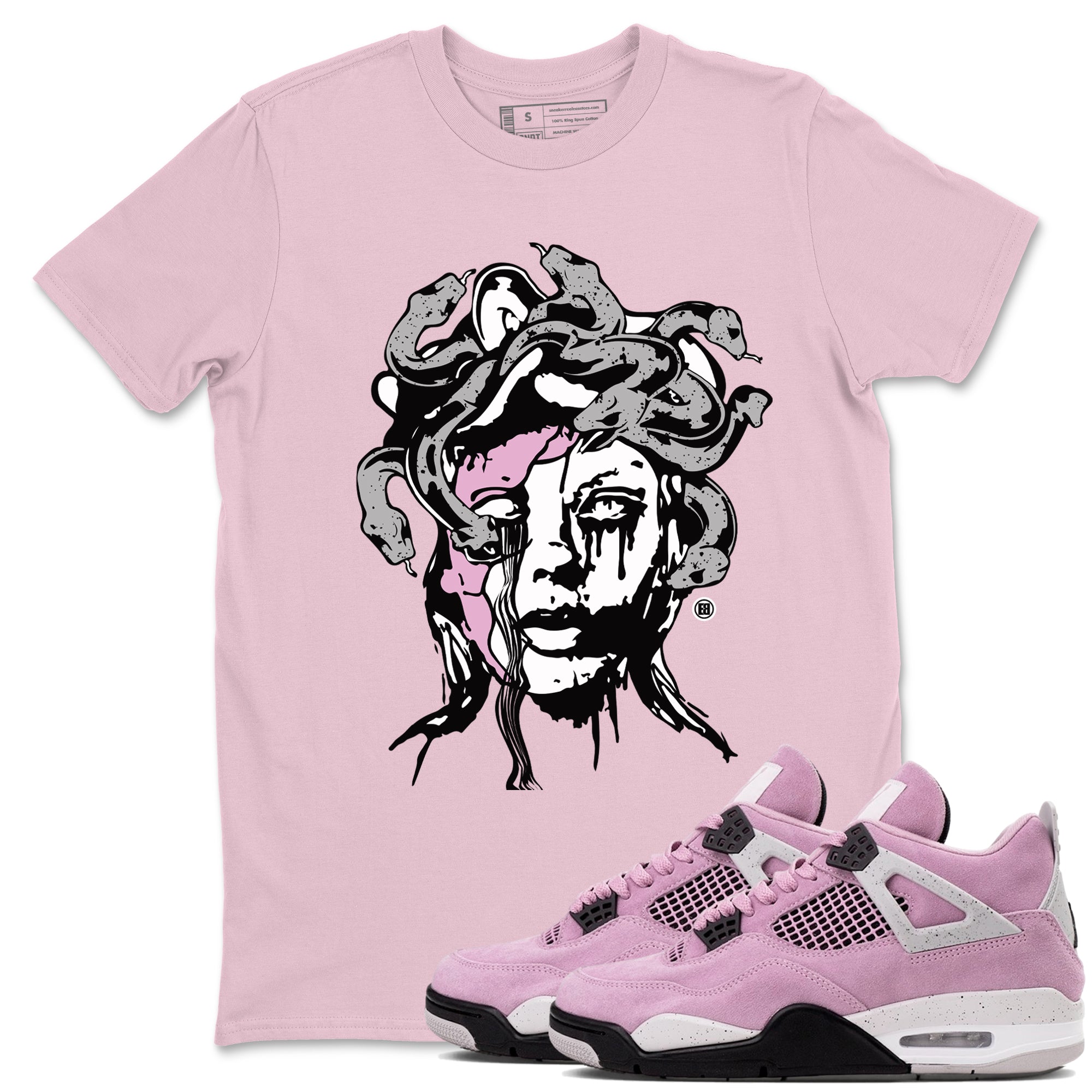 4s Retro Orchid shirts to match jordans Medusa Statue sneaker match tees Air Jordan 4 WMNS Orchid match shoes to clothes Drip Gear Zone unisex cotton Pink 1 shirts