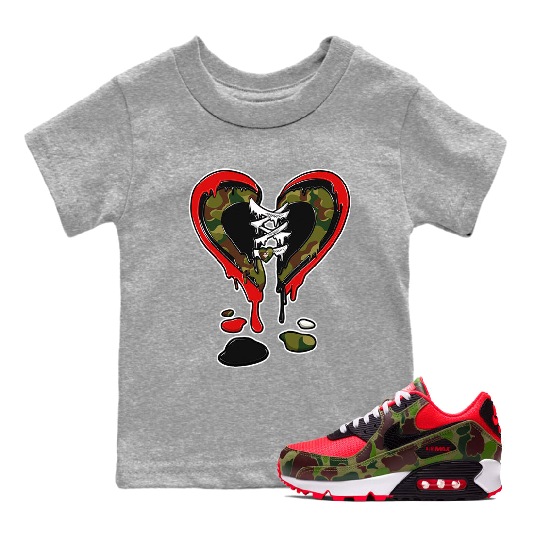 Air Max 90 Duck Camo shirts to match jordans Melting Heart sneaker match tees Air Max 90 Reverse Duck Camo match shoes to clothes Drip Gear Zone Youth Baby Heather Grey 1 tee