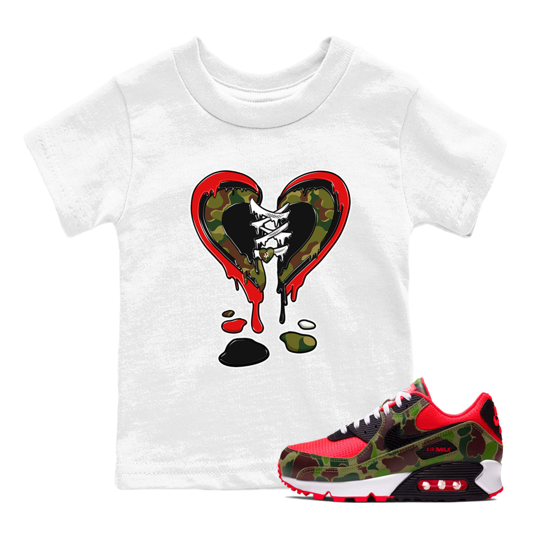 Air Max 90 Duck Camo shirts to match jordans Melting Heart sneaker match tees Air Max 90 Reverse Duck Camo match shoes to clothes Drip Gear Zone Youth Baby White 1 tee