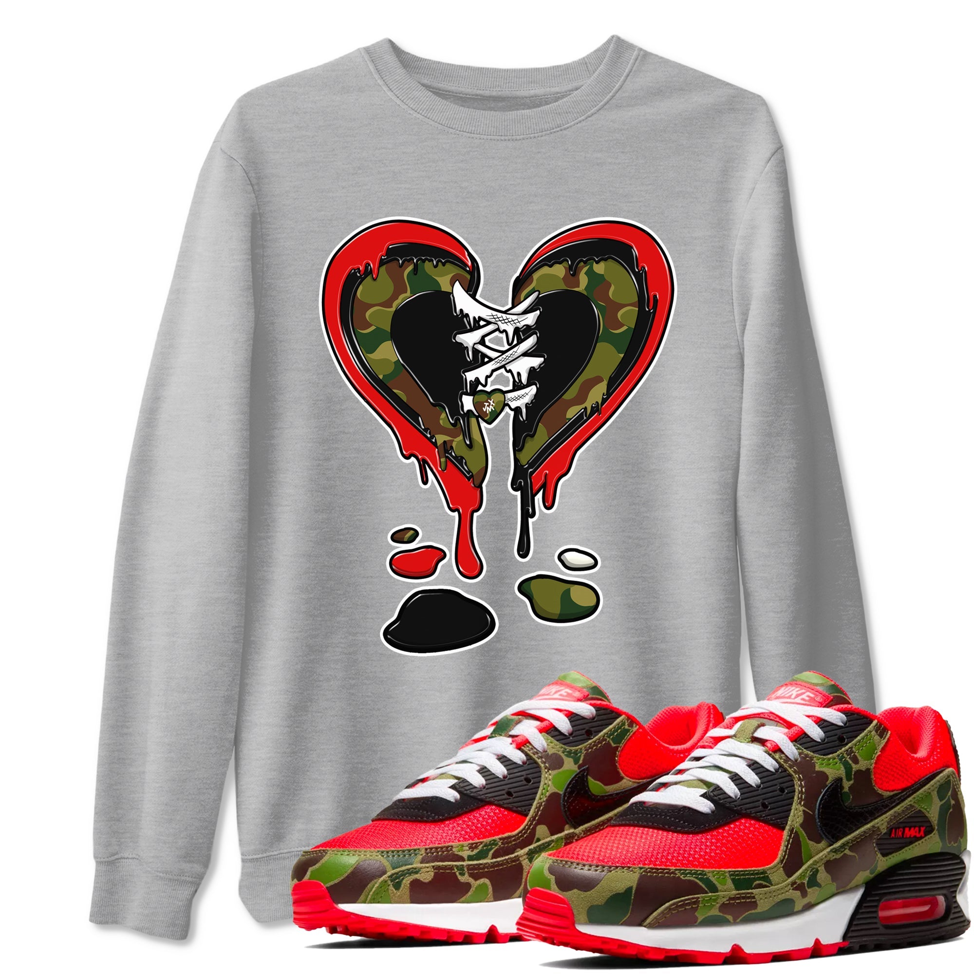 Air Max 90 Duck Camo shirts to match jordans Melting Heart sneaker match tees Air Max 90 Reverse Duck Camo match shoes to clothes Drip Gear Zone unisex cotton Heather Grey 1 shirts