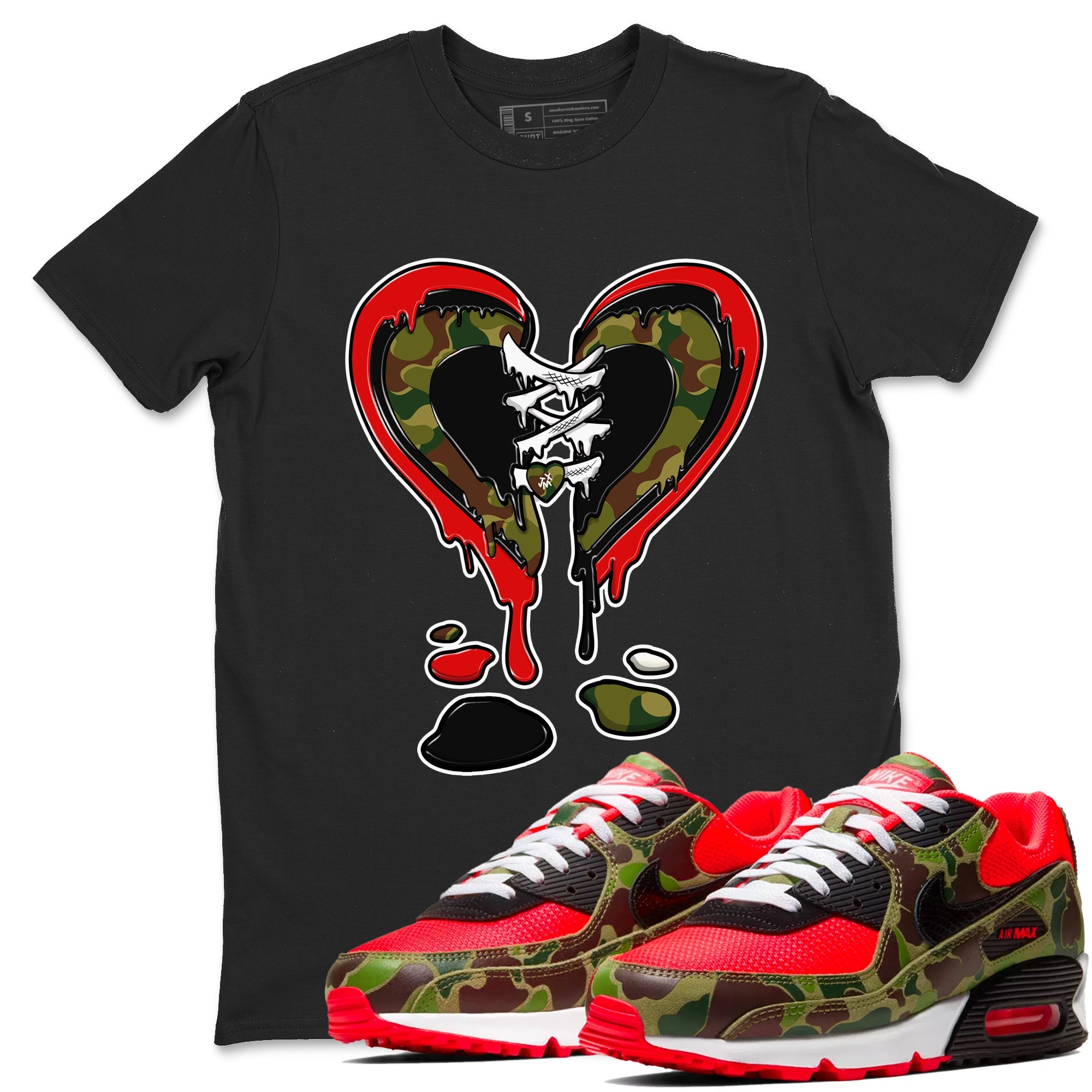 Air Max 90 Duck Camo shirts to match jordans Melting Heart sneaker match tees Air Max 90 Reverse Duck Camo match shoes to clothes Drip Gear Zone unisex cotton Black 1 shirts