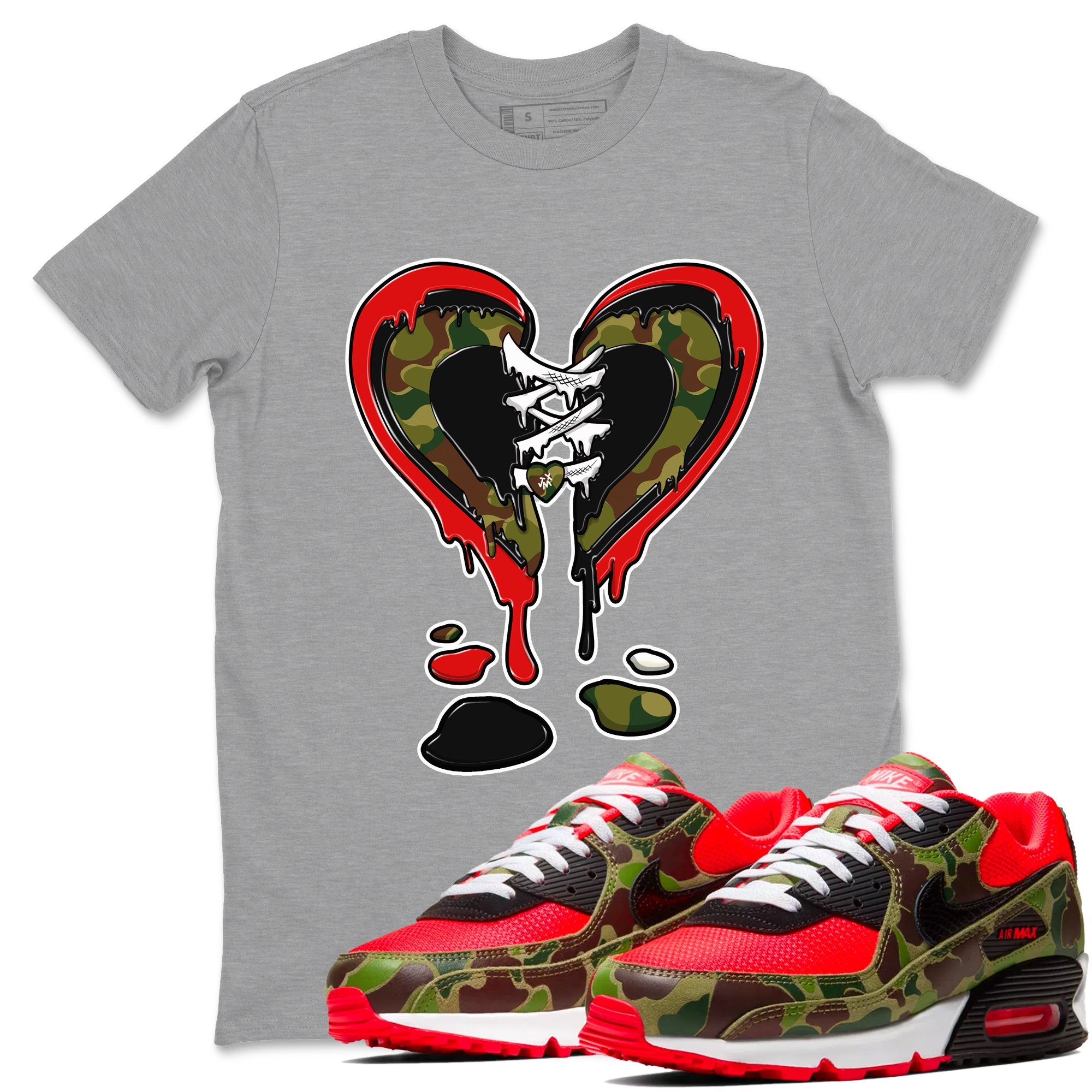 Air Max 90 Duck Camo shirts to match jordans Melting Heart sneaker match tees Air Max 90 Reverse Duck Camo match shoes to clothes Drip Gear Zone unisex cotton Heather Grey 1 shirts