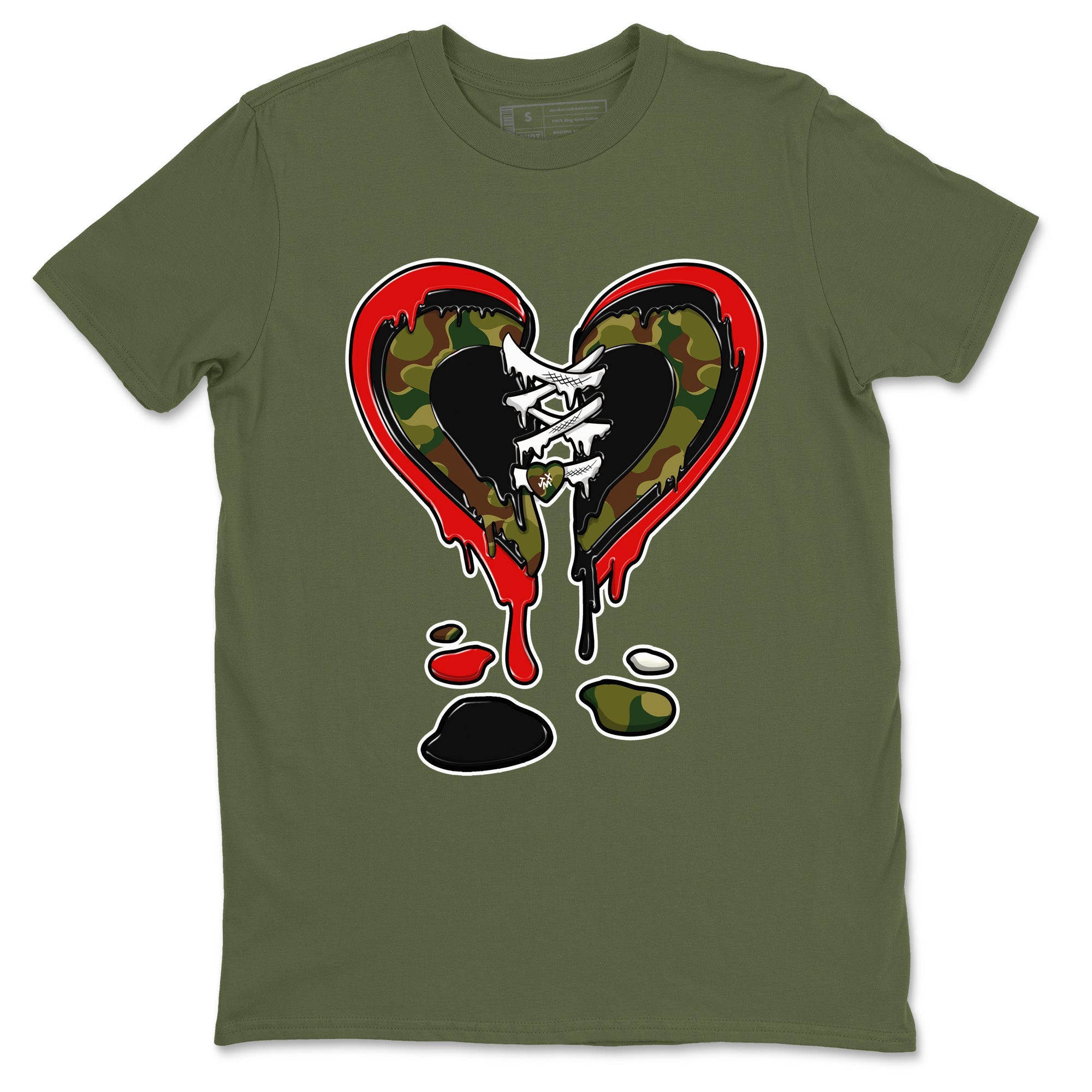 Air Max 90 Duck Camo shirts to match jordans Melting Heart sneaker match tees Air Max 90 Reverse Duck Camo match shoes to clothes Drip Gear Zone unisex cotton Military Green 2 shirts