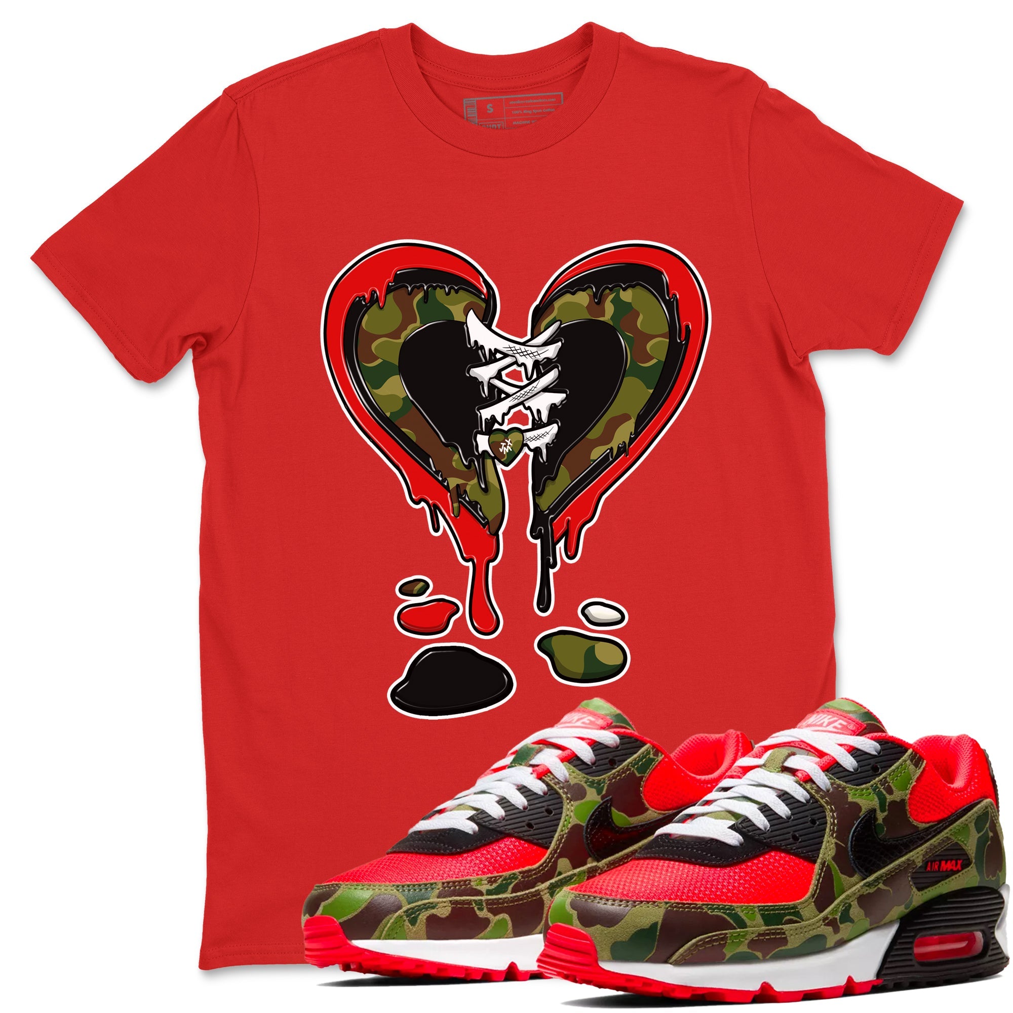Air Max 90 Duck Camo shirts to match jordans Melting Heart sneaker match tees Air Max 90 Reverse Duck Camo match shoes to clothes Drip Gear Zone unisex cotton Red 1 shirts