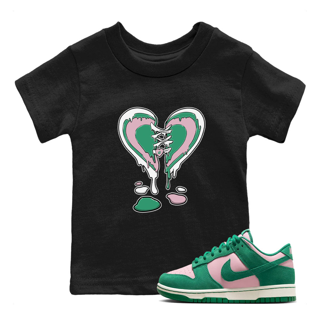 Dunk Low Medium Soft Pink Malachite shirt to match jordans Melting Heart sneaker tees Dunks Medium Soft Pink Malachite Streetwear Brand Drip Gear Zone baby toddler Black 1 cotton Shirt
