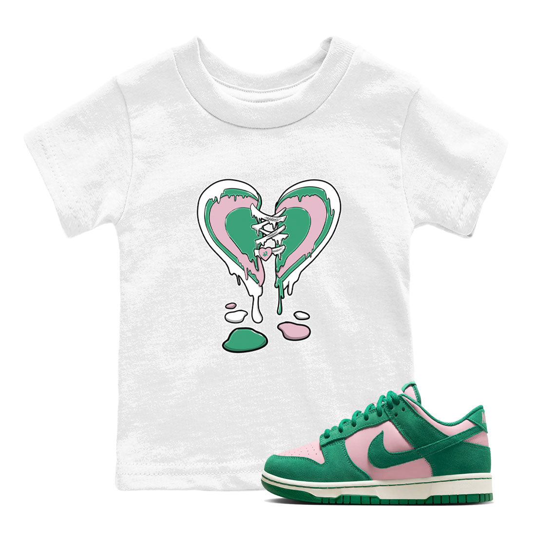 Dunk Low Medium Soft Pink Malachite shirt to match jordans Melting Heart sneaker tees Dunks Medium Soft Pink Malachite Streetwear Brand Drip Gear Zone baby toddler White 1 cotton Shirt