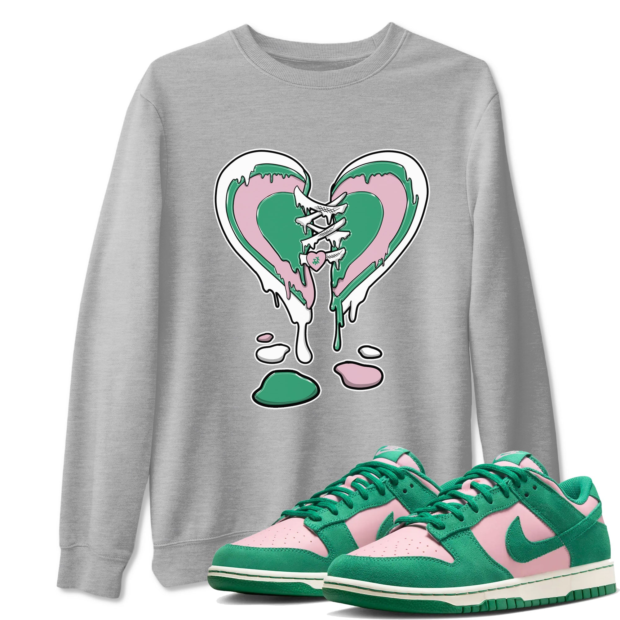 Dunk Low Medium Soft Pink Malachite shirt to match jordans Melting Heart sneaker tees Dunks Medium Soft Pink Malachite Streetwear Brand Drip Gear Zone unisex cotton Heather Grey 1 crew neck shirt