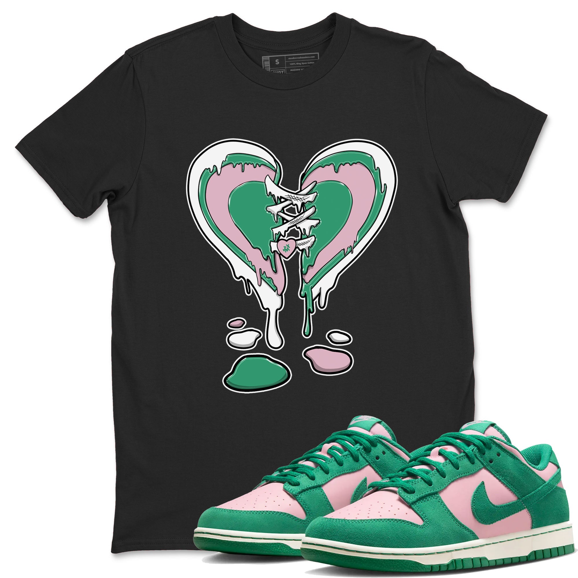 Dunk Low Medium Soft Pink Malachite shirt to match jordans Melting Heart sneaker tees Dunks Medium Soft Pink Malachite Streetwear Brand Drip Gear Zone unisex cotton Black 1 crew neck shirt