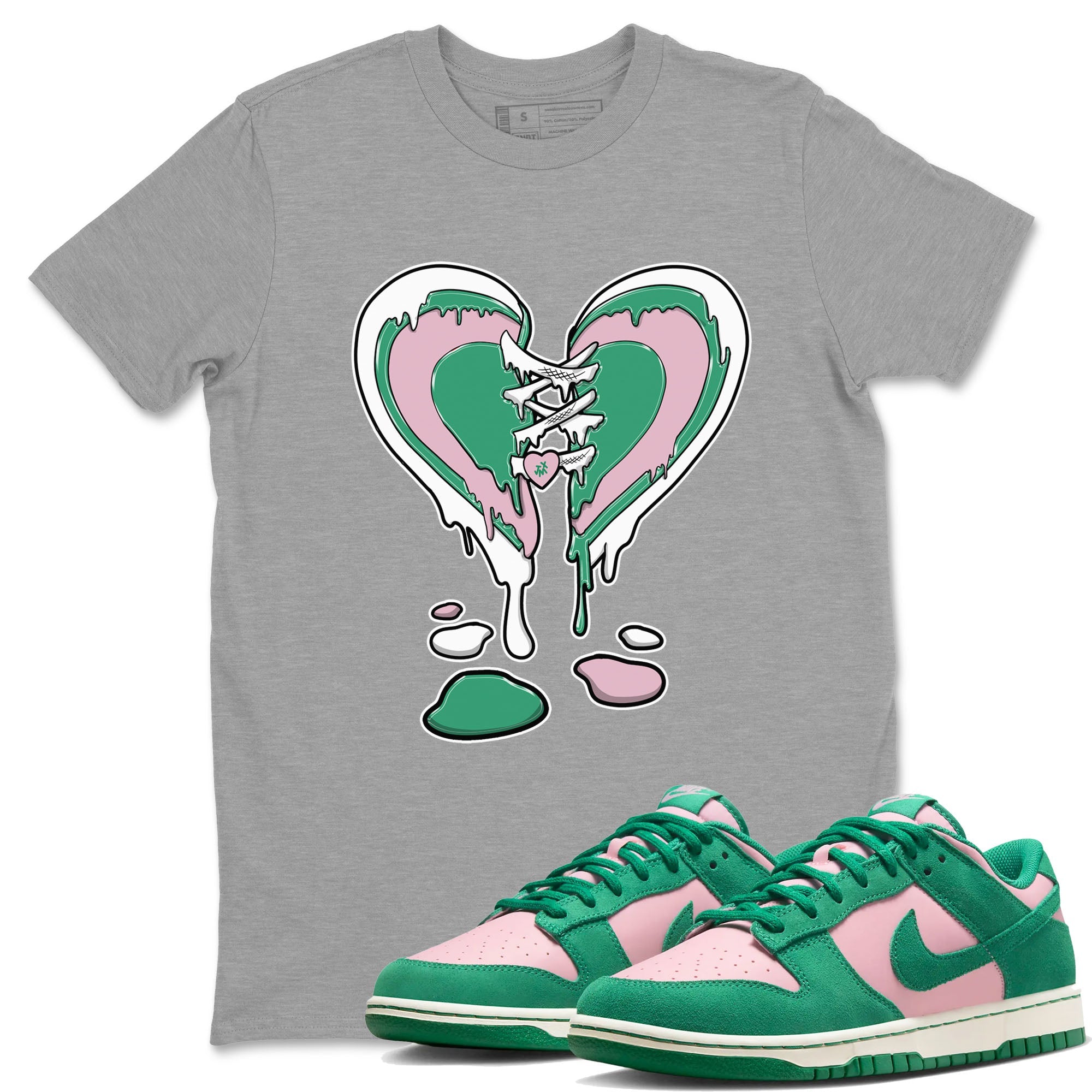Dunk Low Medium Soft Pink Malachite shirt to match jordans Melting Heart sneaker tees Dunks Medium Soft Pink Malachite Streetwear Brand Drip Gear Zone unisex cotton Heather Grey 1 crew neck shirt