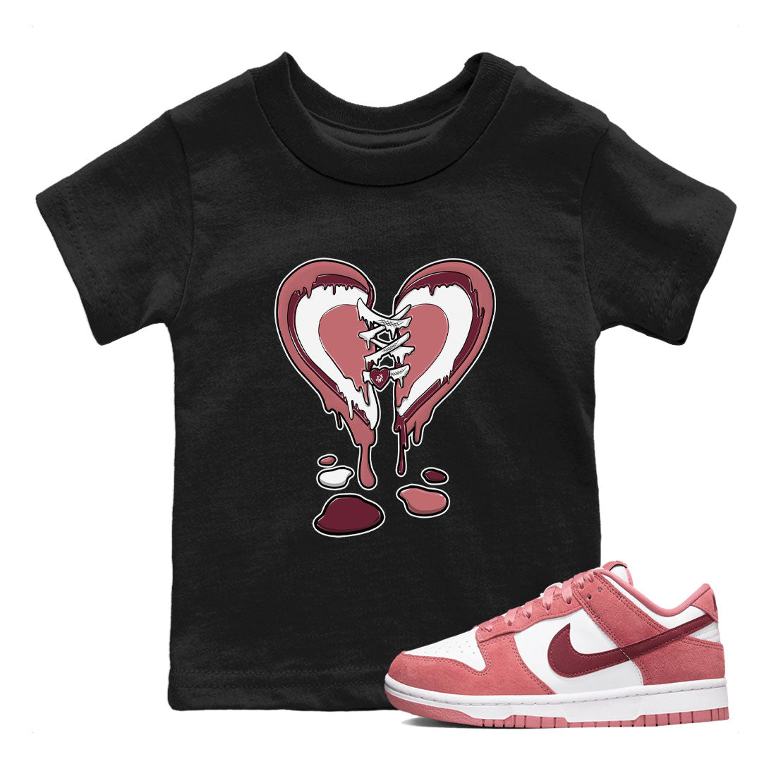 Dunk Low Valentine's Day shirt to match jordans Melting Heart sneaker tees Dunk Valentines Day 2024 Drip Gear Zone Casual Crew Neck T-Shirt Baby Toddler Black 1 T-Shirt