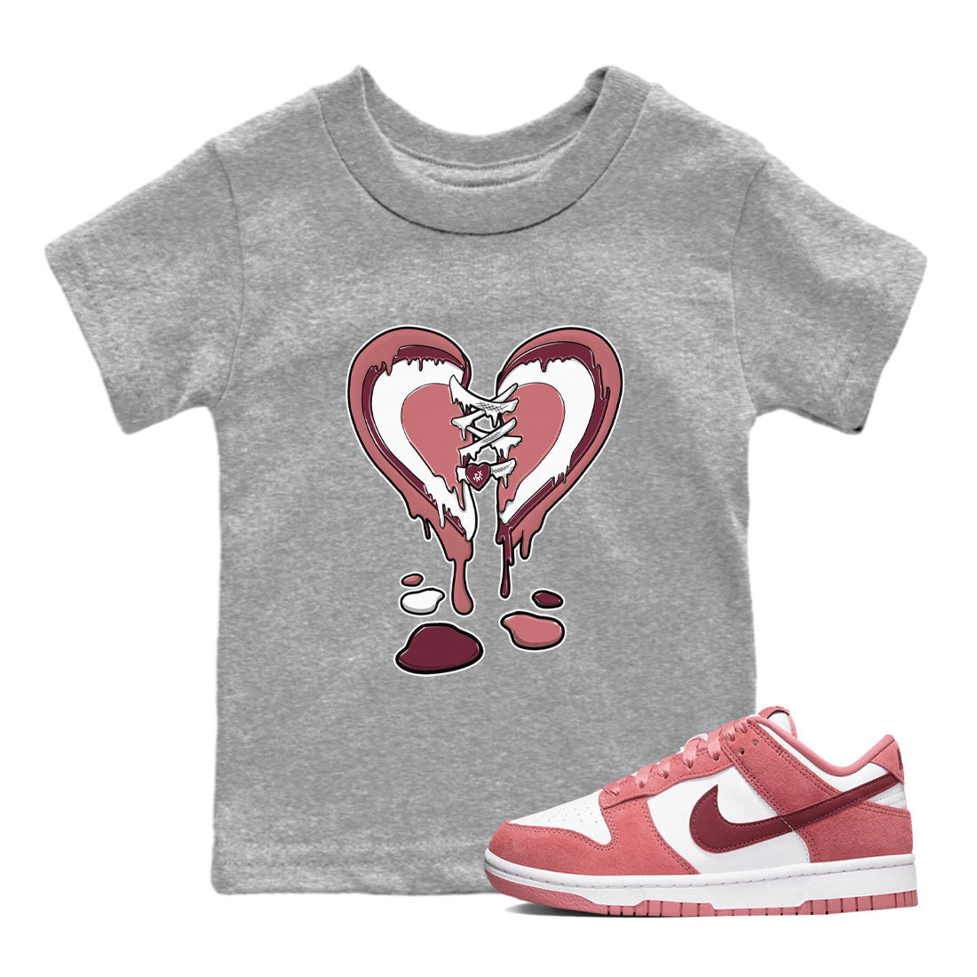 Dunk Low Valentine's Day shirt to match jordans Melting Heart sneaker tees Dunk Valentines Day 2024 Drip Gear Zone Casual Crew Neck T-Shirt Baby Toddler Heather Grey 1 T-Shirt