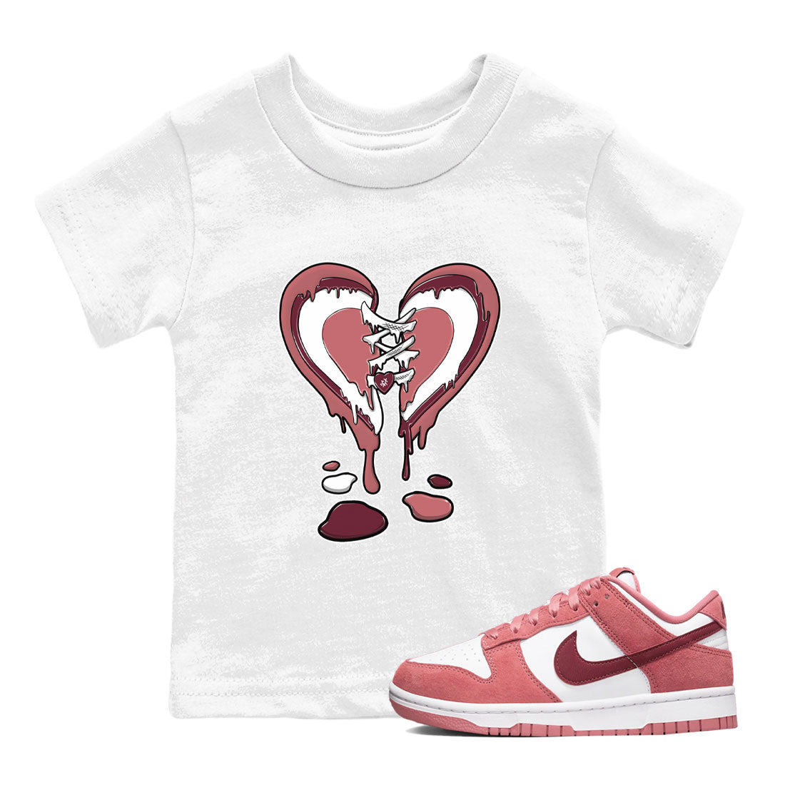 Dunk Low Valentine's Day shirt to match jordans Melting Heart sneaker tees Dunk Valentines Day 2024 Drip Gear Zone Casual Crew Neck T-Shirt Baby Toddler White 1 T-Shirt