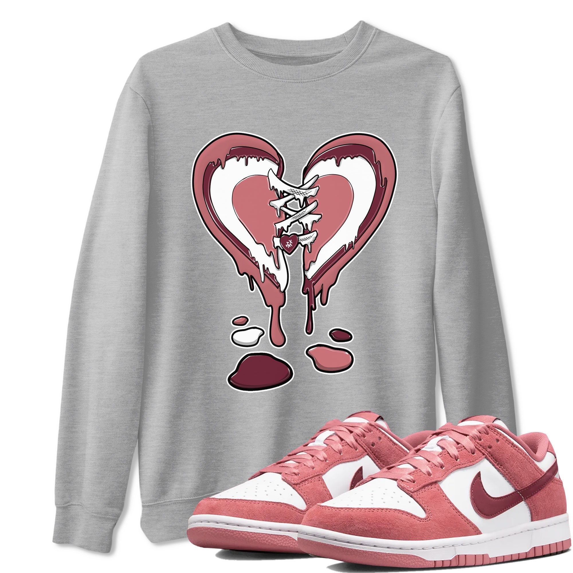 Dunk Low Valentine's Day shirt to match jordans Melting Heart sneaker tees Dunk Valentines Day 2024 Drip Gear Zone Casual Crew Neck T-Shirt Unisex Heather Grey 1 T-Shirt