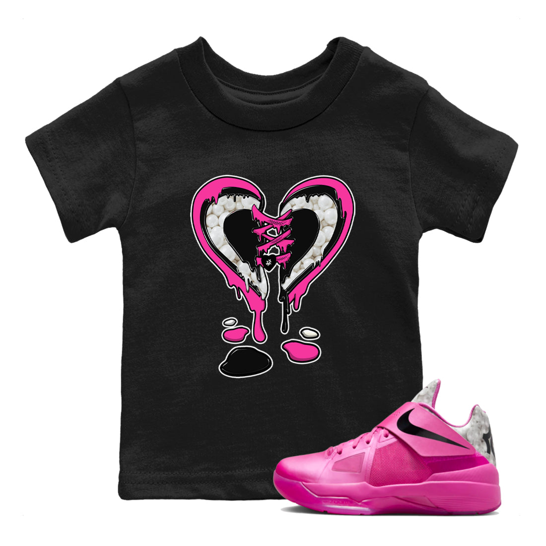 Nike KD 4 Retro Aunt Pearl shirts to match jordans Melting Heart sneaker match tees Nike KD 4 Aunt Pearl match shoes to clothes Drip Gear Zone Youth Baby Black 1 tee