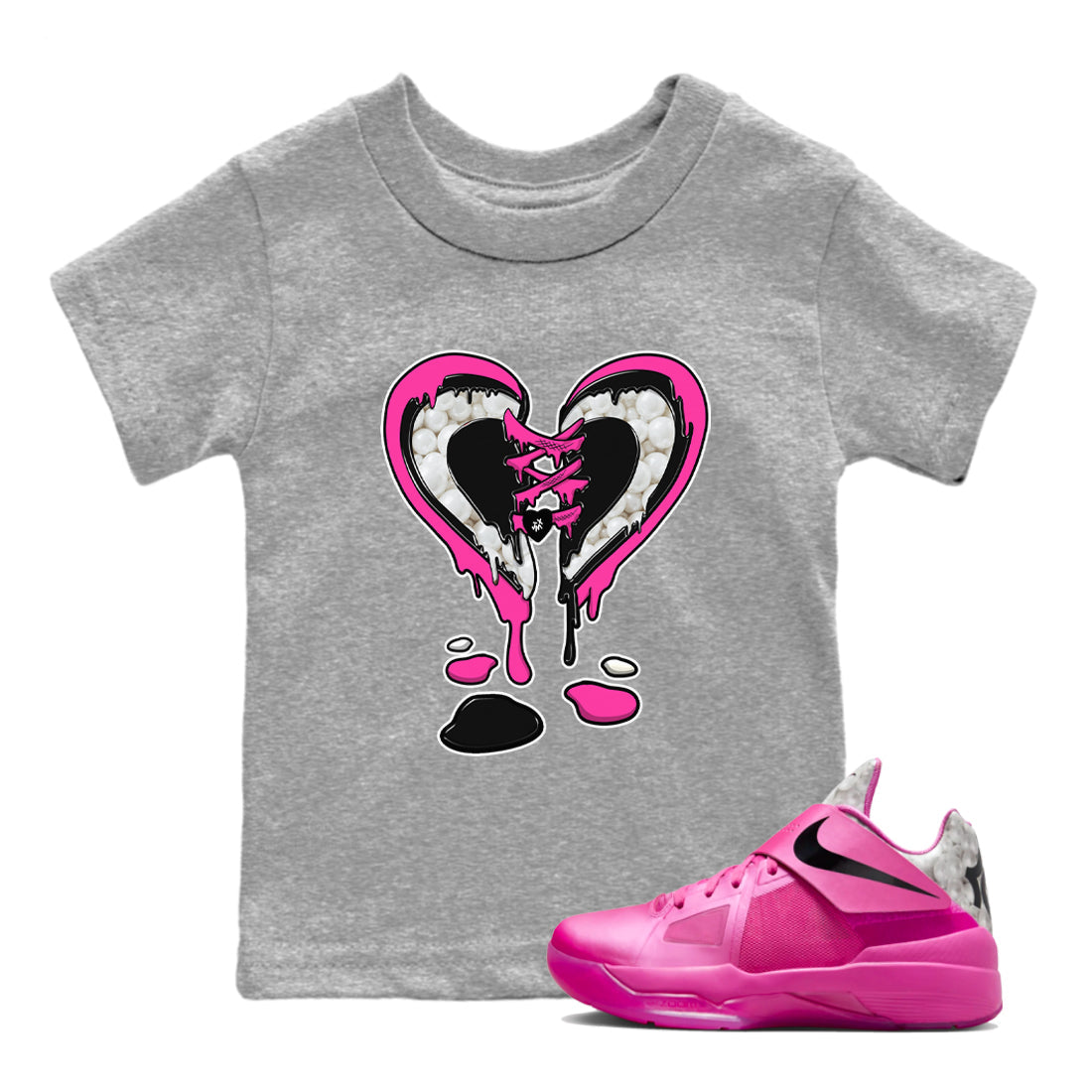 Nike KD 4 Retro Aunt Pearl shirts to match jordans Melting Heart sneaker match tees Nike KD 4 Aunt Pearl match shoes to clothes Drip Gear Zone Youth Baby Heather Grey 1 tee