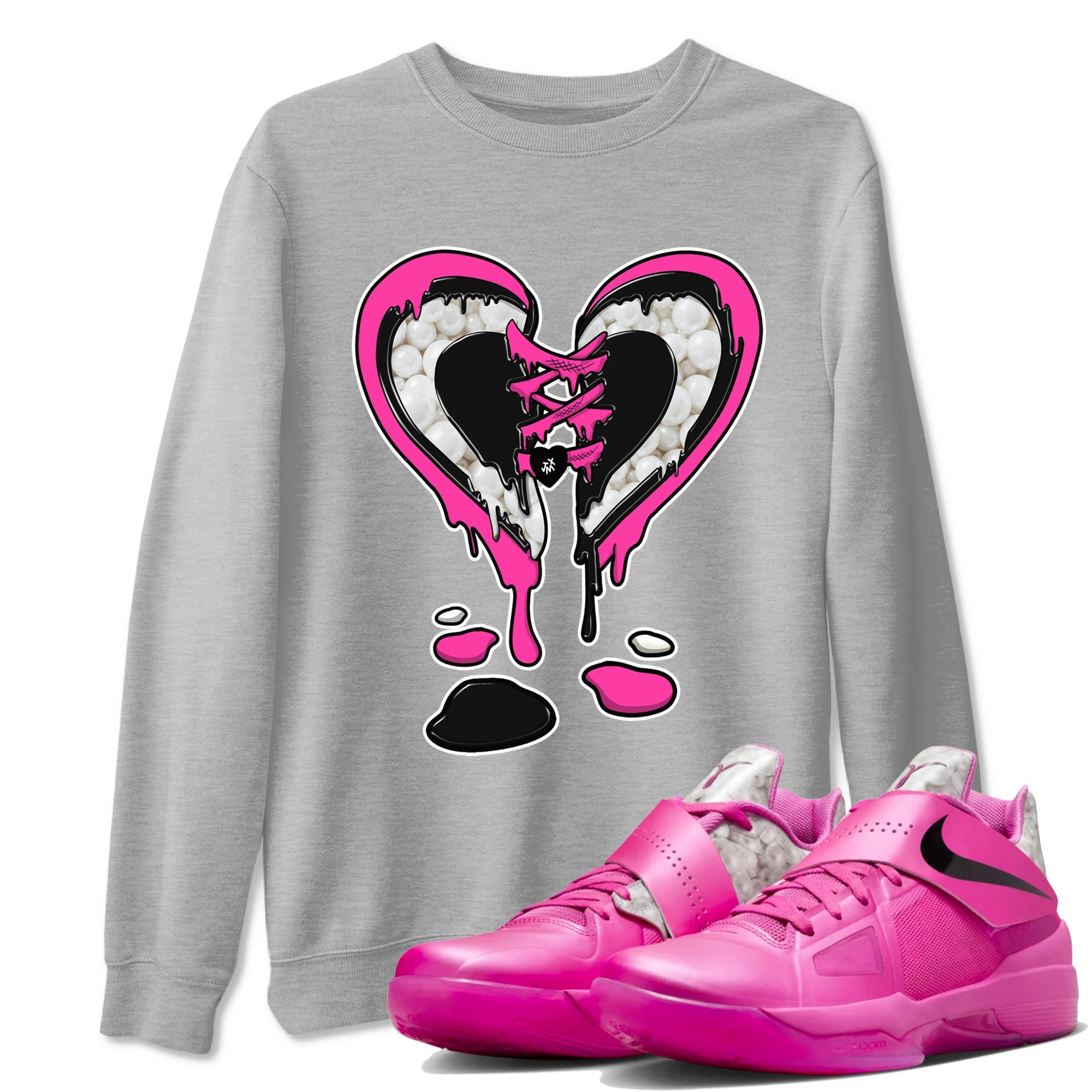 Nike KD 4 Retro Aunt Pearl shirts to match jordans Melting Heart sneaker match tees Nike KD 4 Aunt Pearl match shoes to clothes Drip Gear Zone unisex cotton Heather Grey 1 shirts