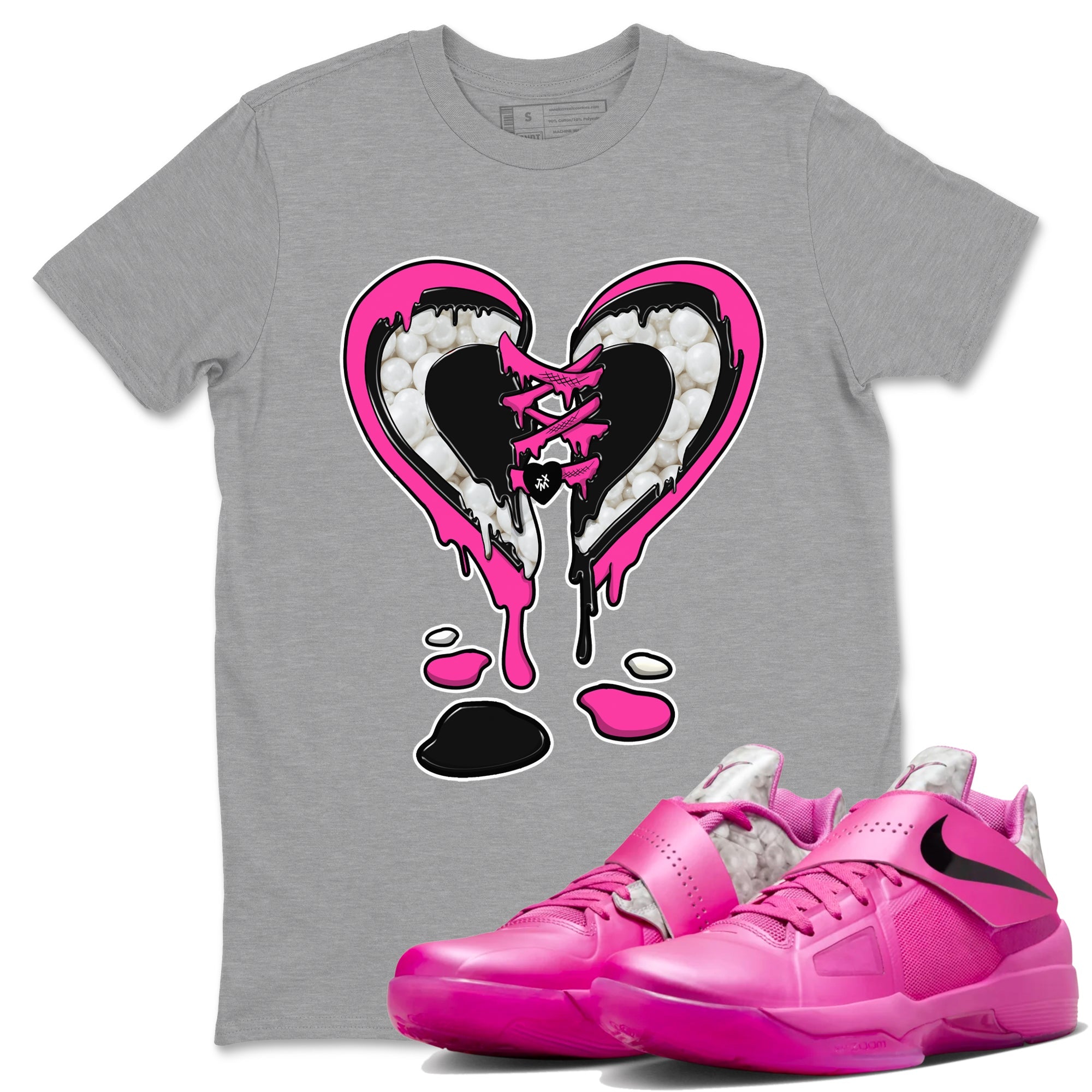 Nike KD 4 Retro Aunt Pearl shirts to match jordans Melting Heart sneaker match tees Nike KD 4 Aunt Pearl match shoes to clothes Drip Gear Zone unisex cotton Heather Grey 1 shirts